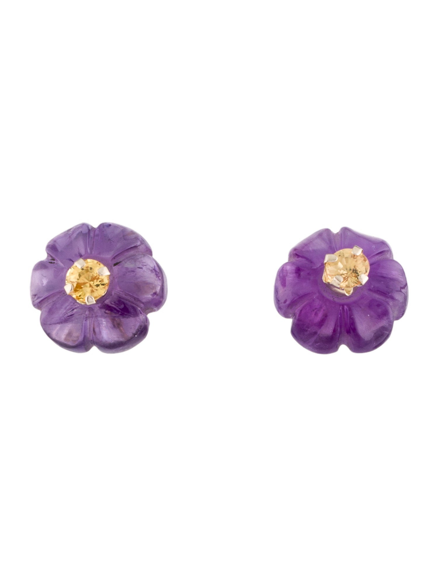 Earrings 14K Sapphire & Amethyst Flower Stud