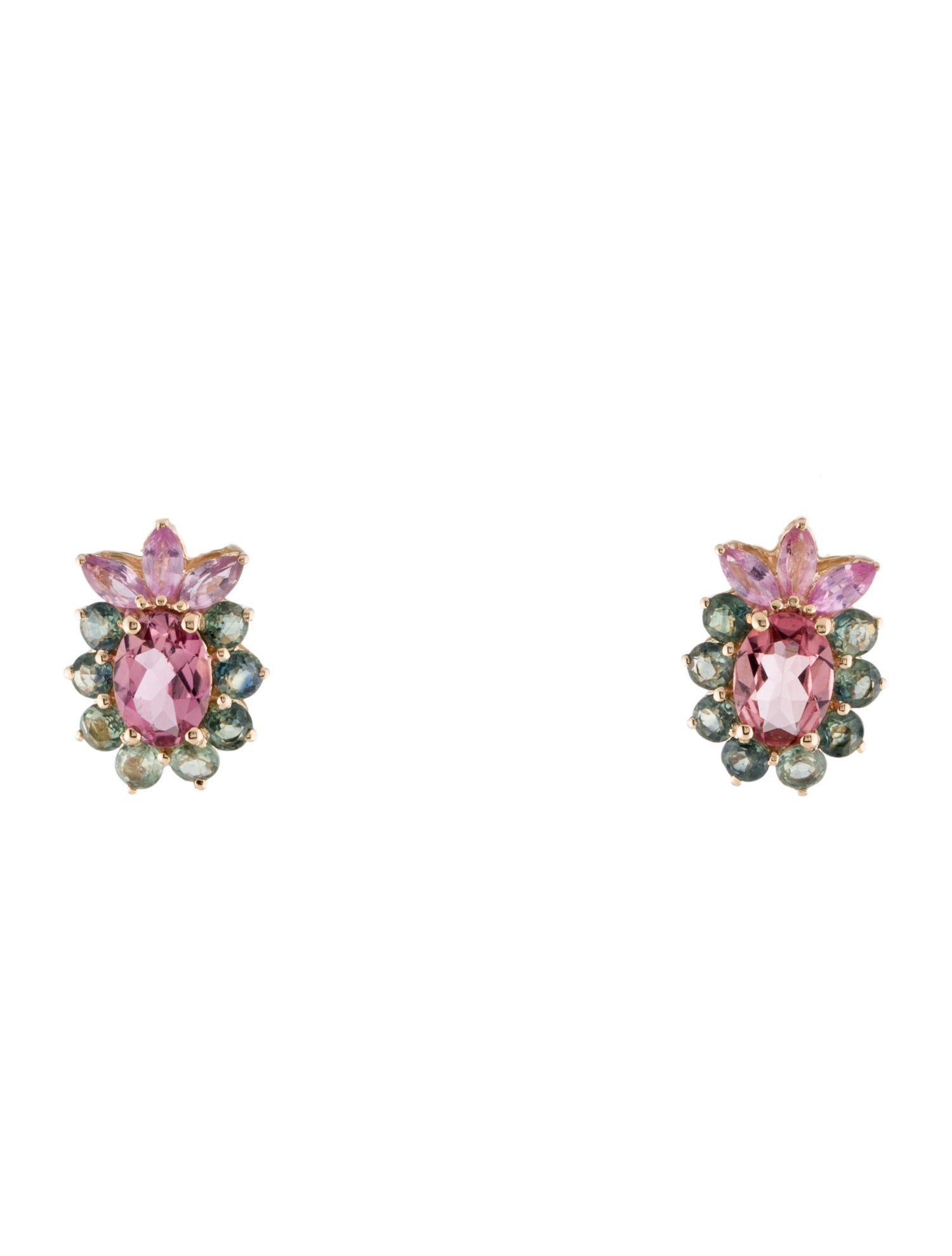 Earrings 141.22ct Tourmaline & 1.47ct Sapphire Floral Stud