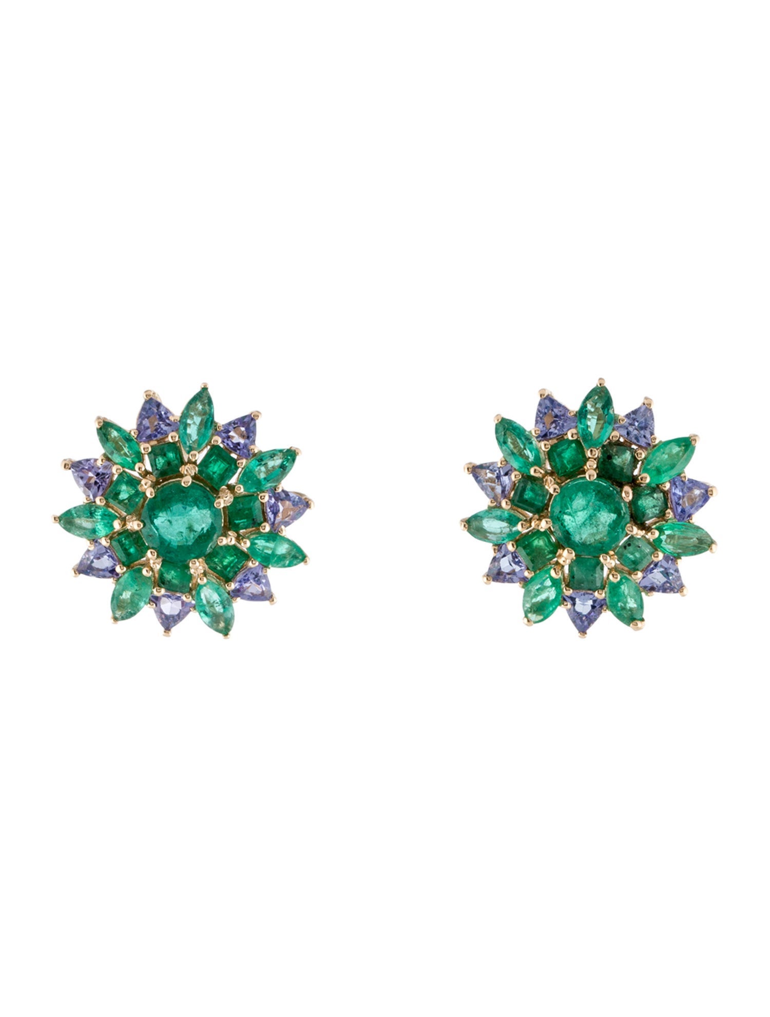 Earrings 14K 1.72ctw Emerald & Tanzanite Cluster Stud