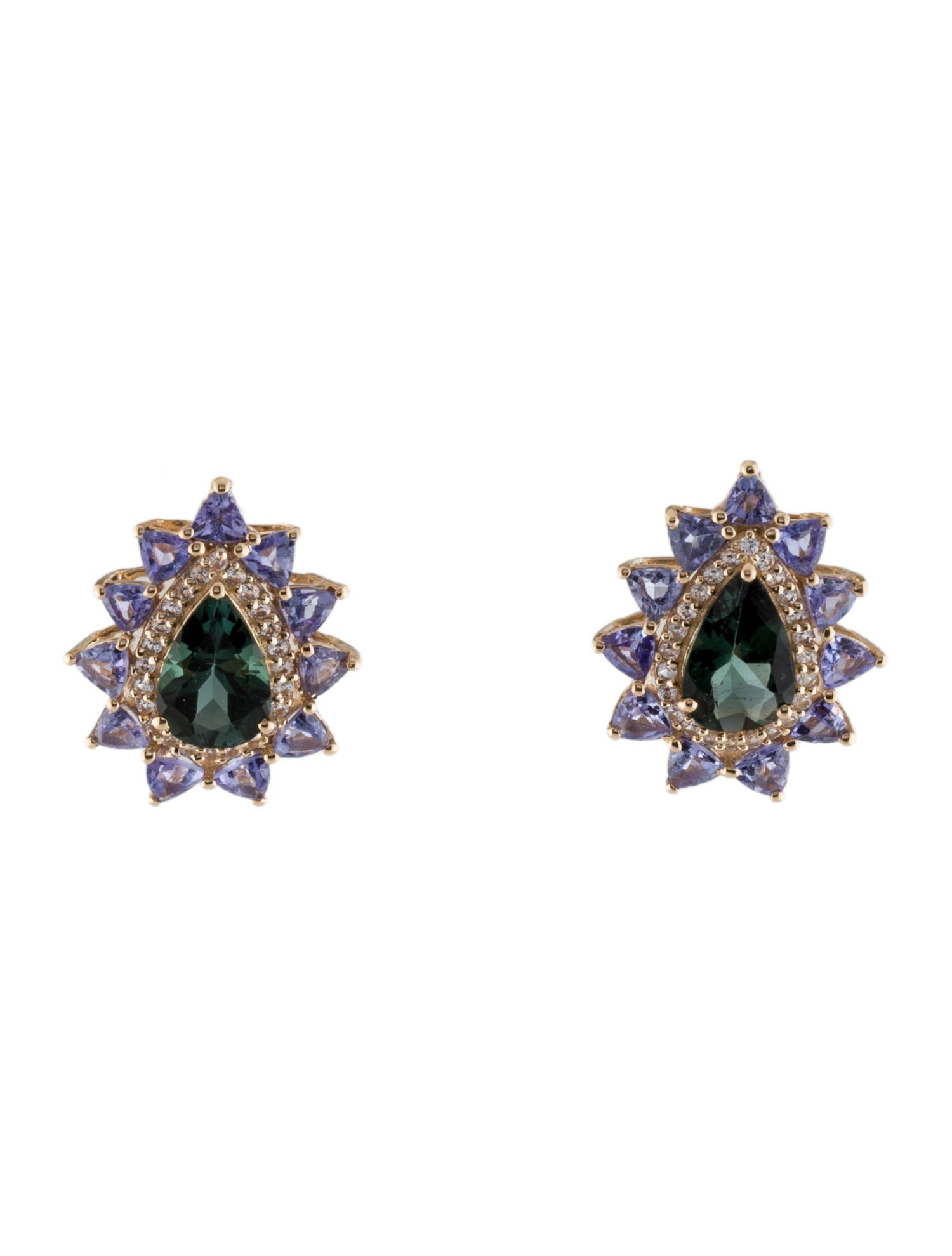 Earrings 14K Tourmaline, Tanzanite & Sapphire Stud