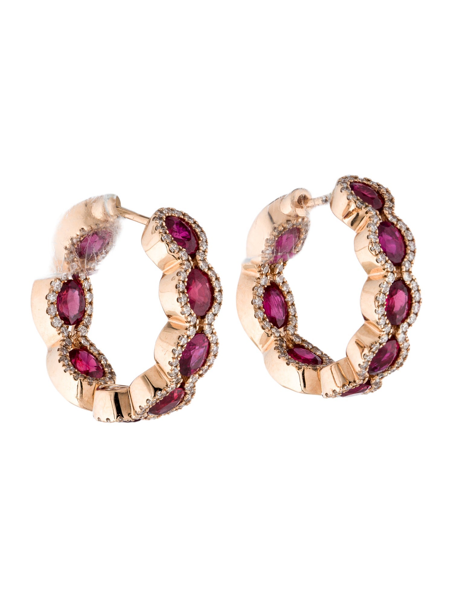 Earrings 18K 2.54ctw Ruby & Diamond Hoop