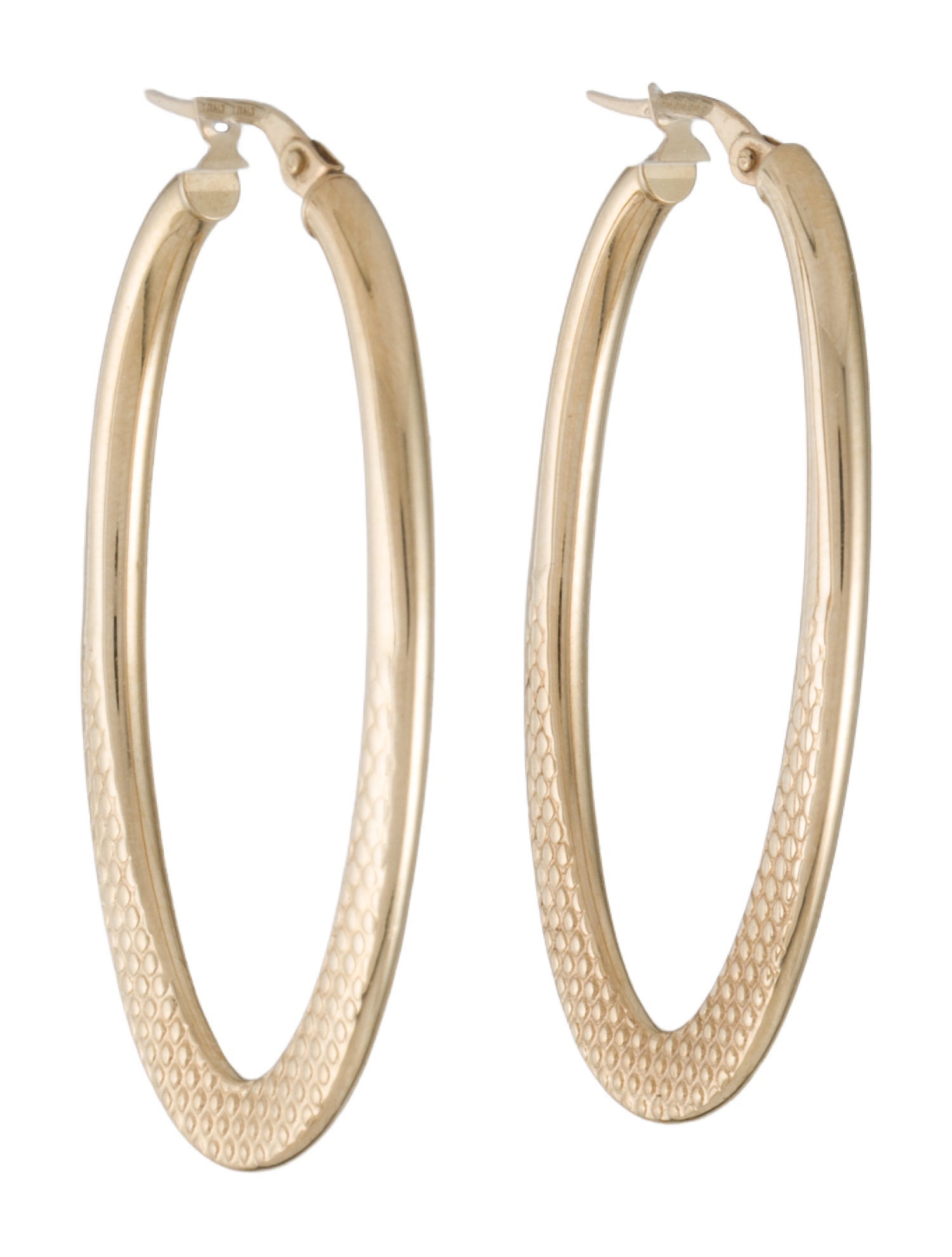 Earrings 14K Textured Long Hoop