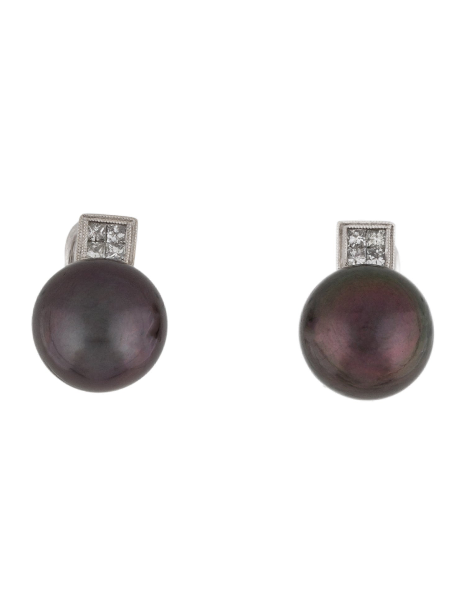 Earrings 18K Dyed Pearl & Diamond Earclips