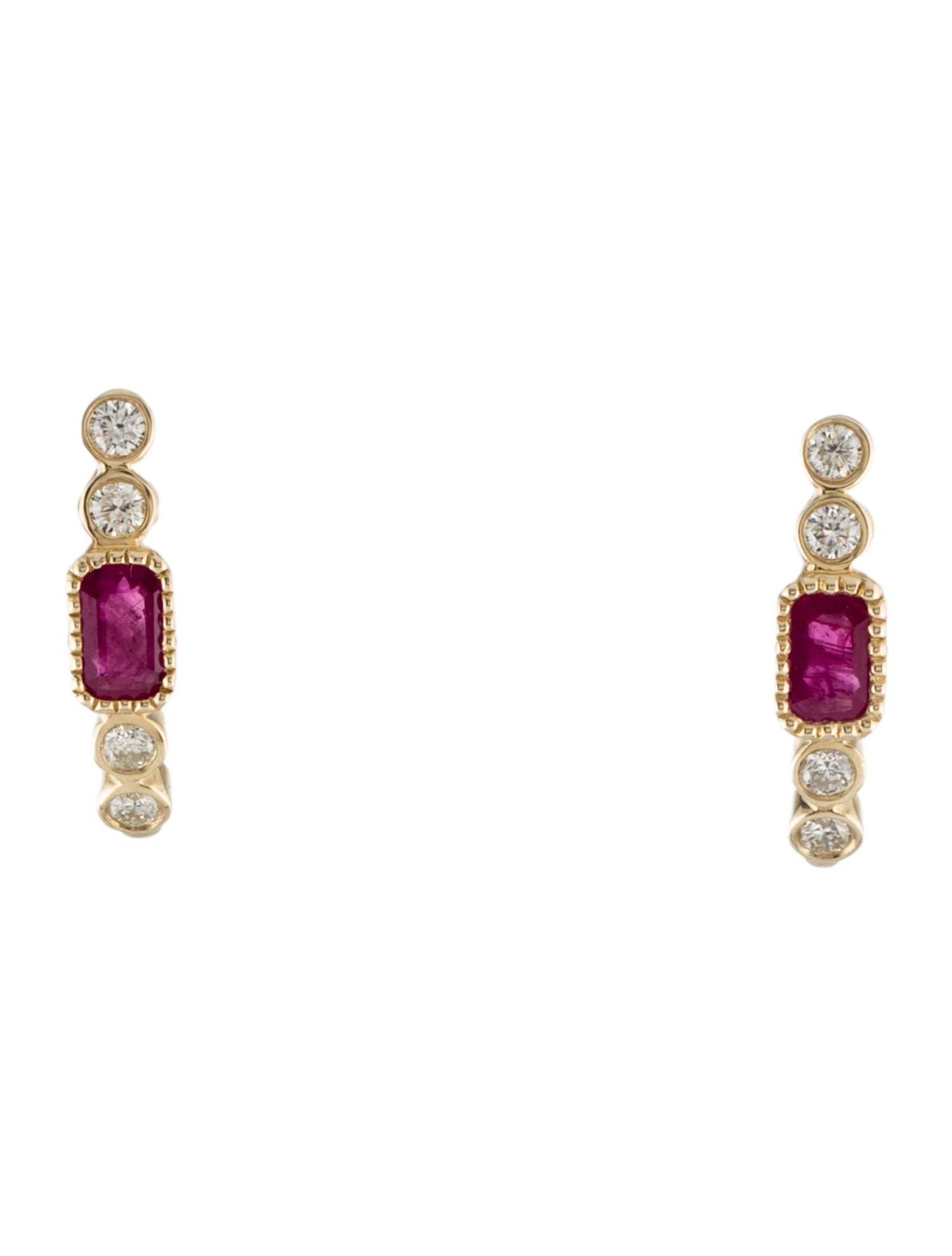 Earrings 14K Ruby & Diamond J-Hoop Drop Earrings