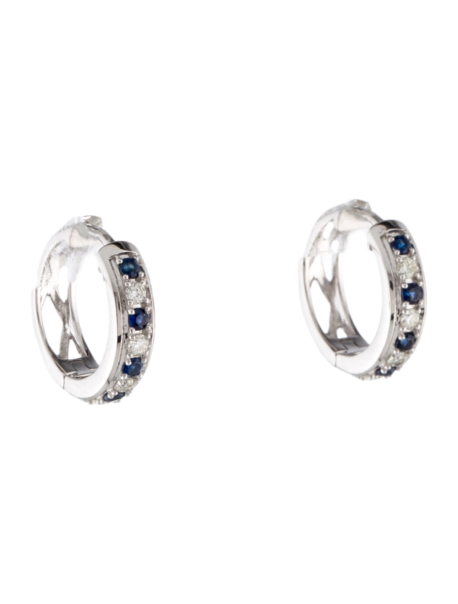 Earrings 14K Sapphire & Diamond Huggies