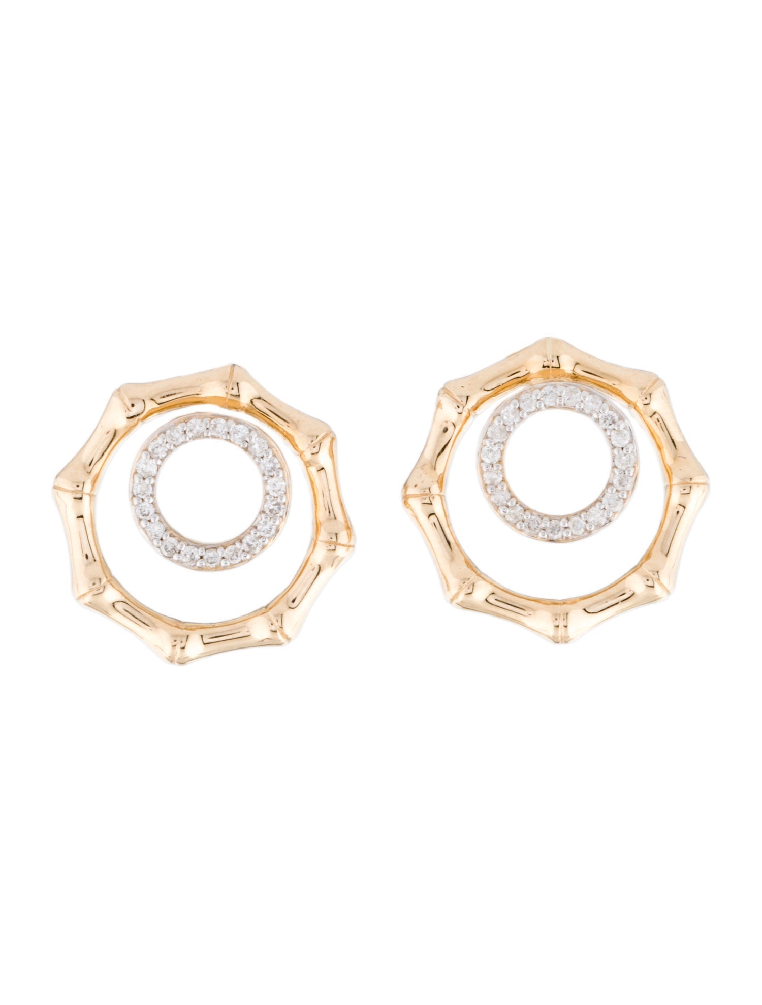 Earrings 14K Diamond Bamboo Circles Stud