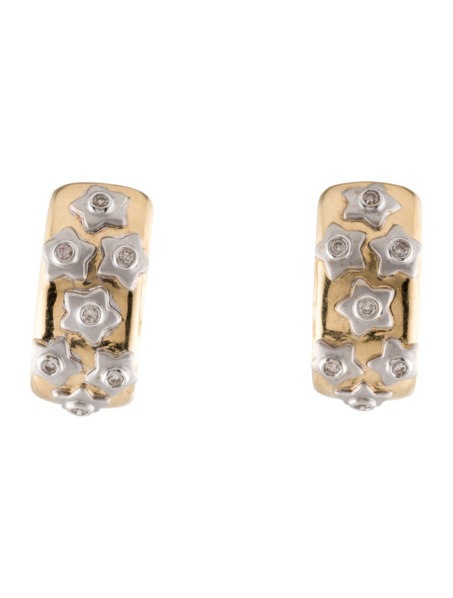 Earrings 14K Diamond Star Two-Tone Earclips