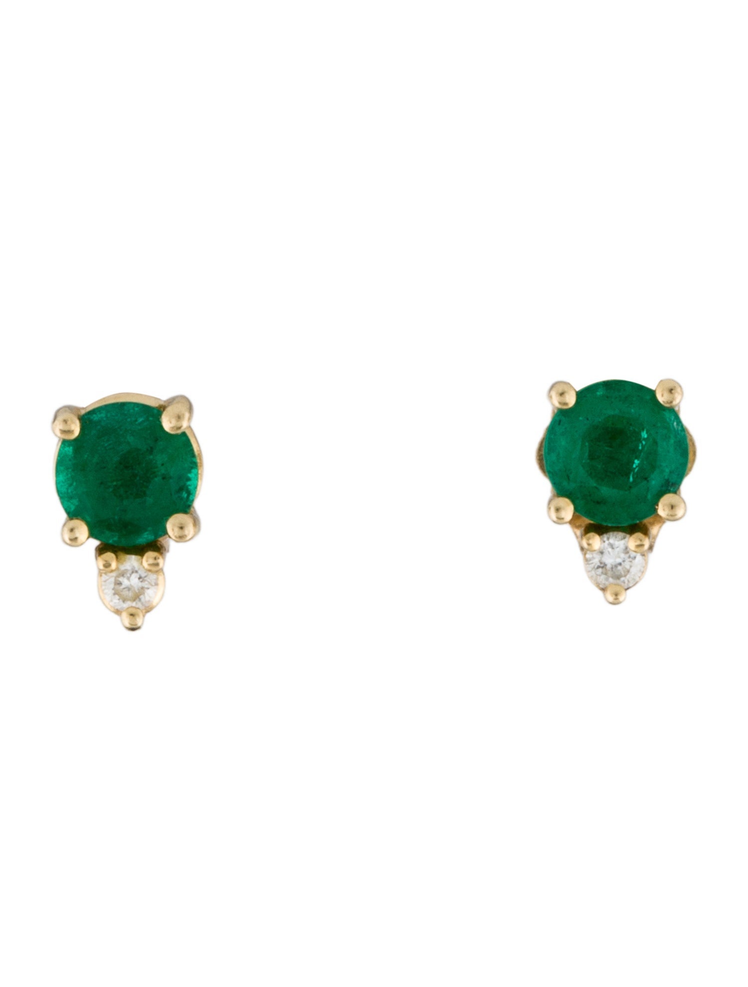 Earrings 14K Emerald & Diamond Stud