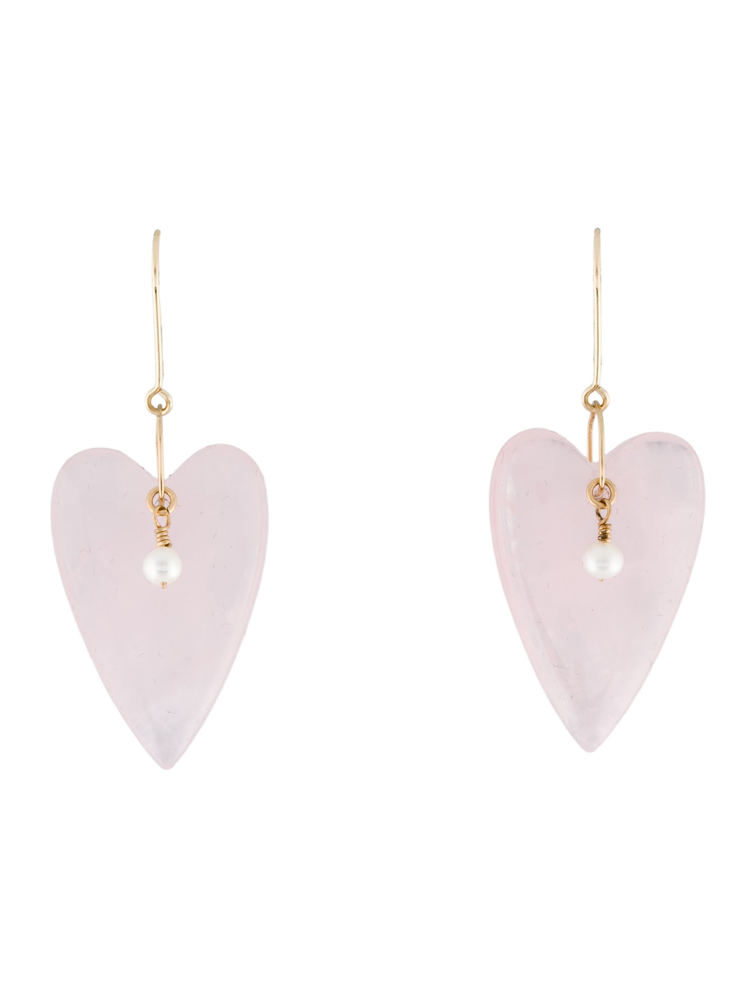 Earrings 14K Freshwater Pearl & Rose Quartz Heart Shape Drop Earrings