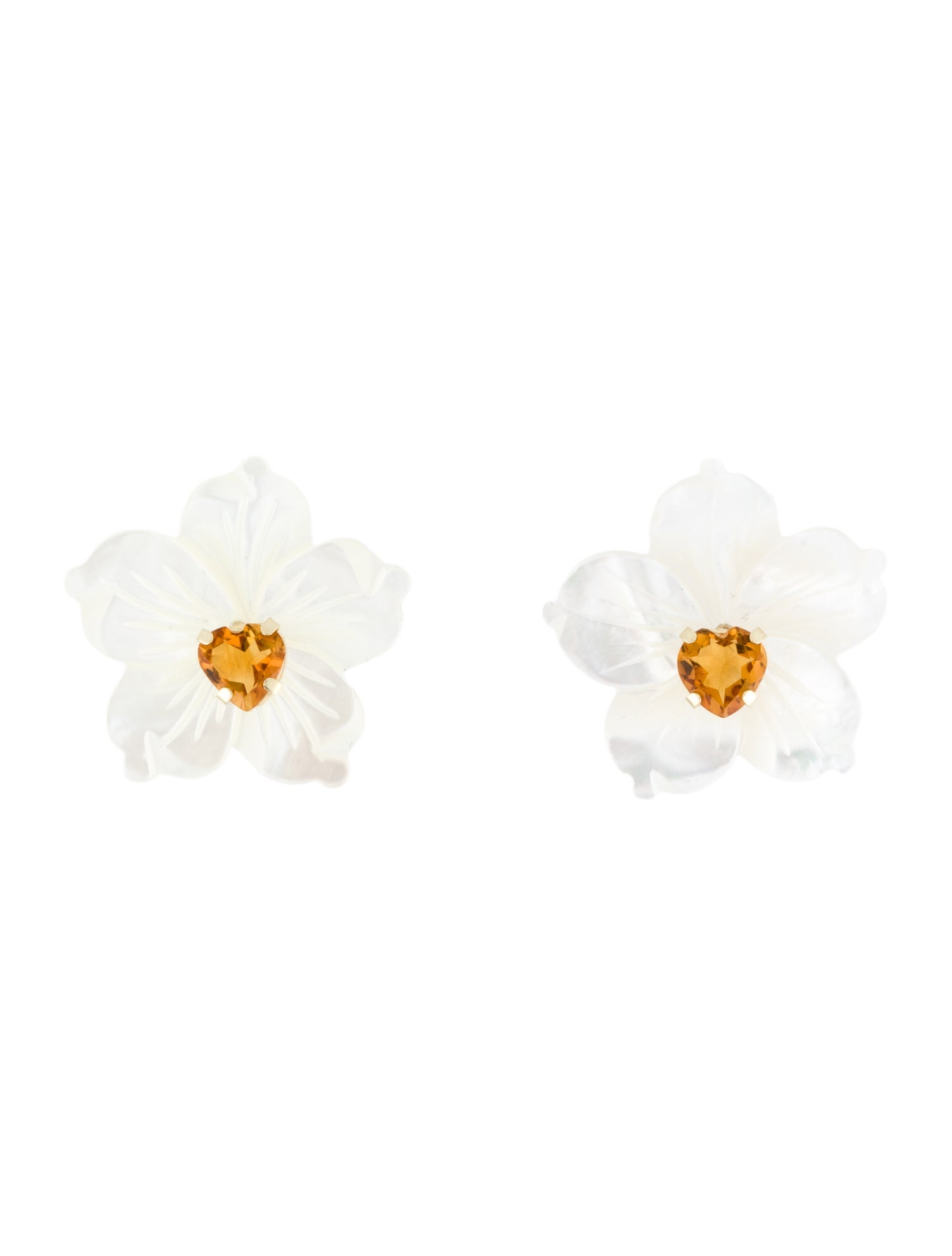 Earrings 14K Mother of Pearl & Citrine Convertible Flower Jacket Stud