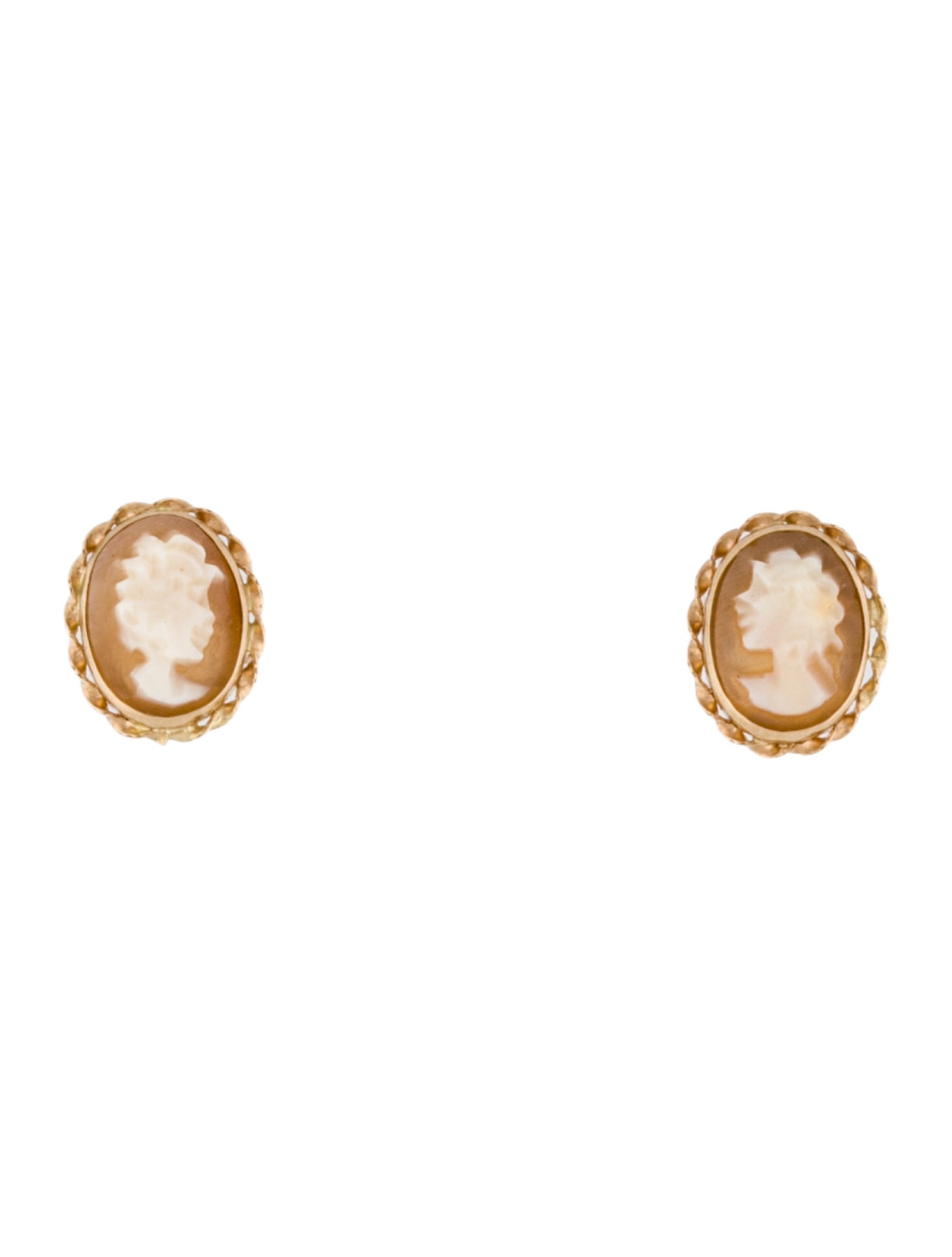 Earrings 14K Shell & Glass Cameo Stud