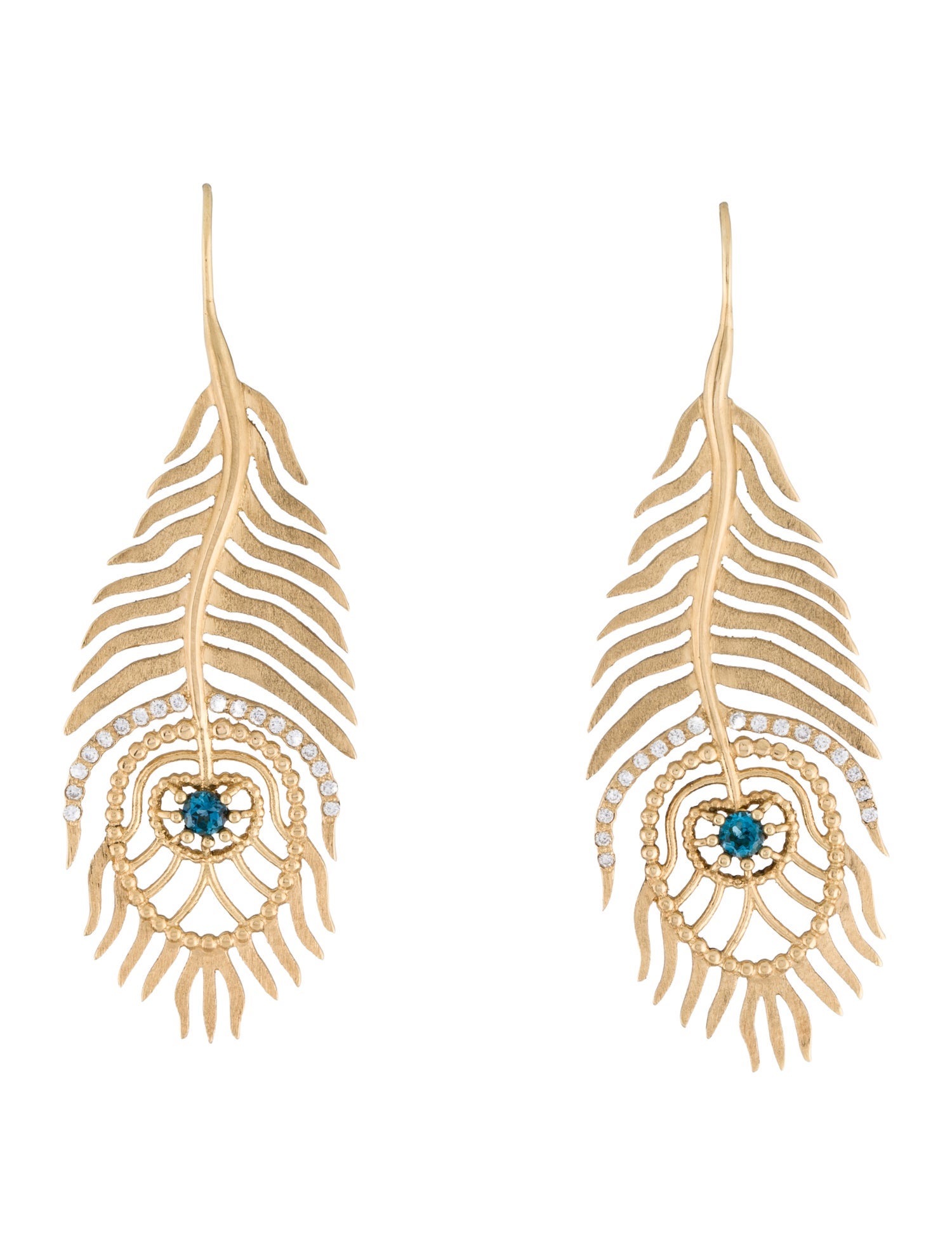 Earrings 18K Diamond & Sapphire Feather Drop