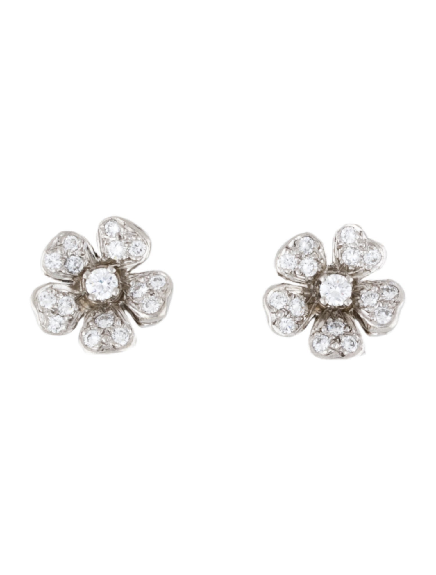 Earrings Platinum Diamond Flower Clip-On