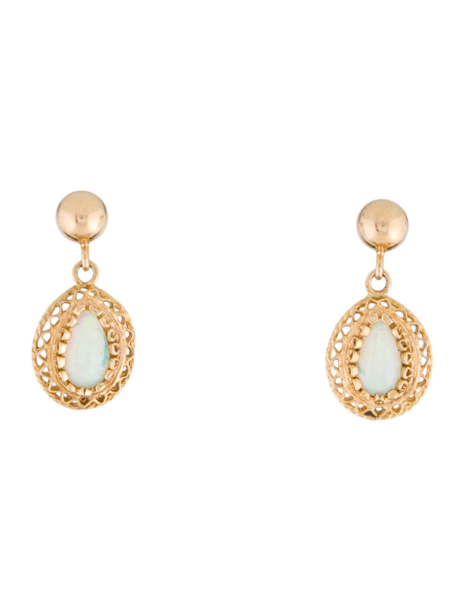 Earrings 14K Opal Filigree Drop Earrings