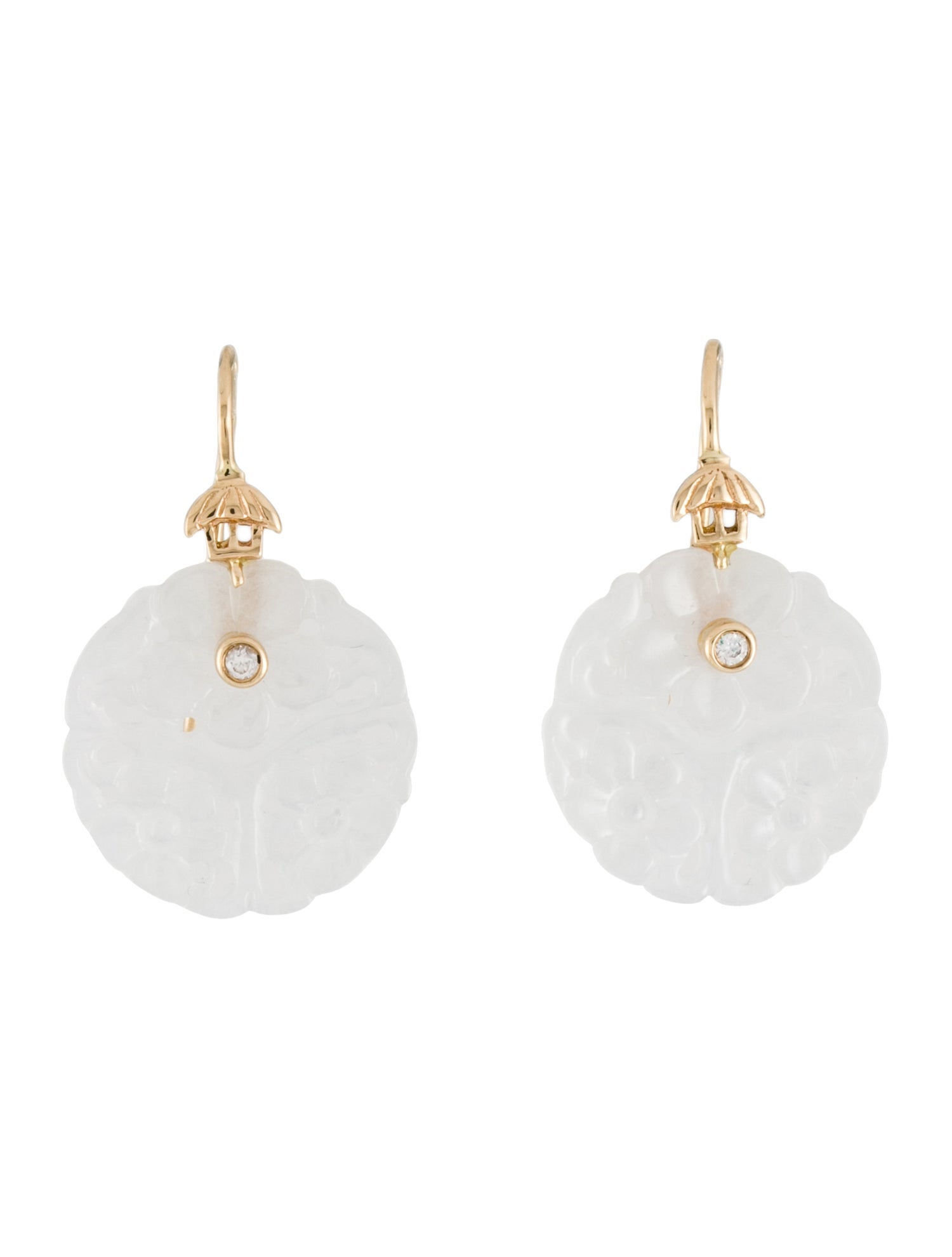 Earrings 14k Jadeite & Cubic Zirconia Drop