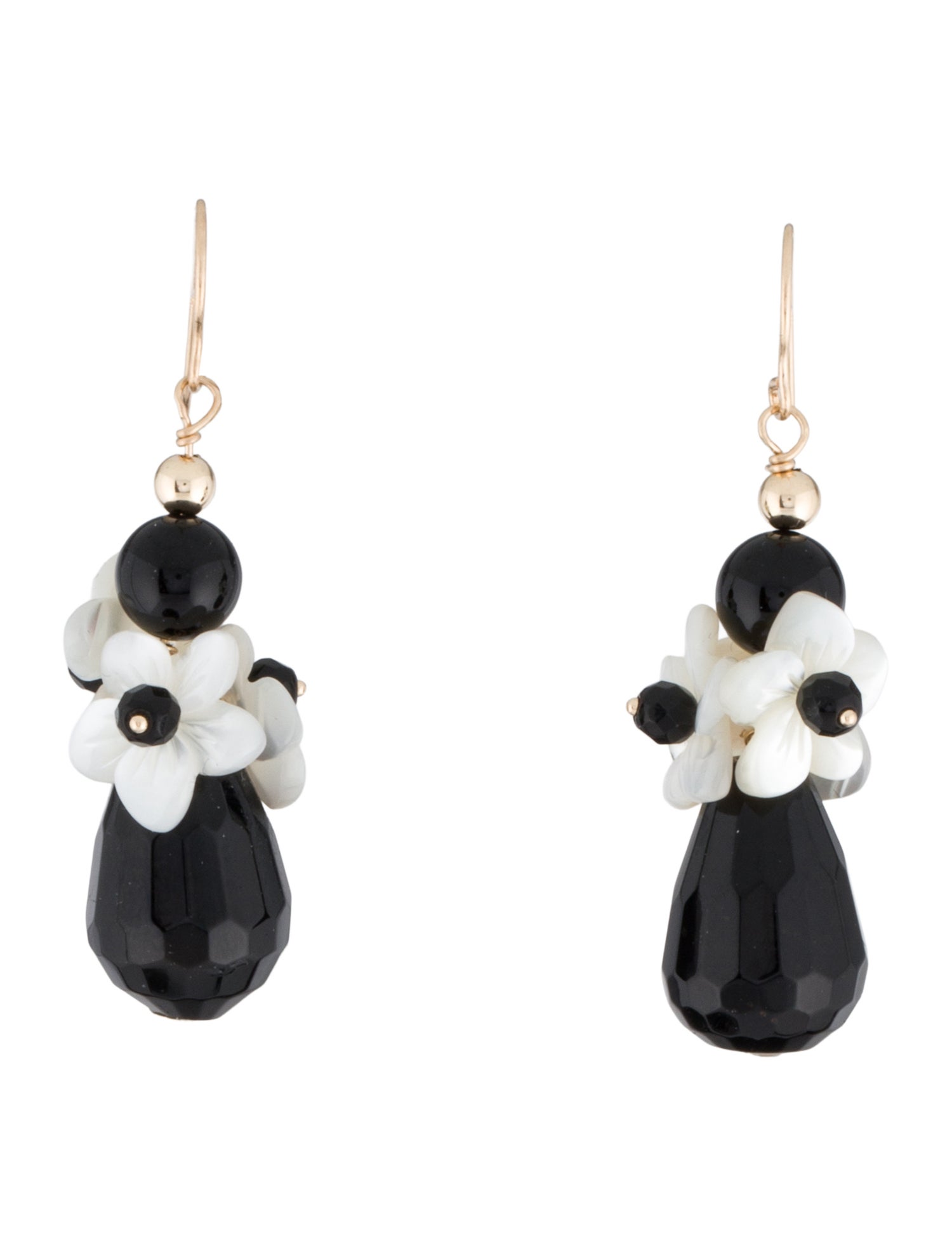 Earrings 14K Mother of Pearl & Onyx Flower Drop