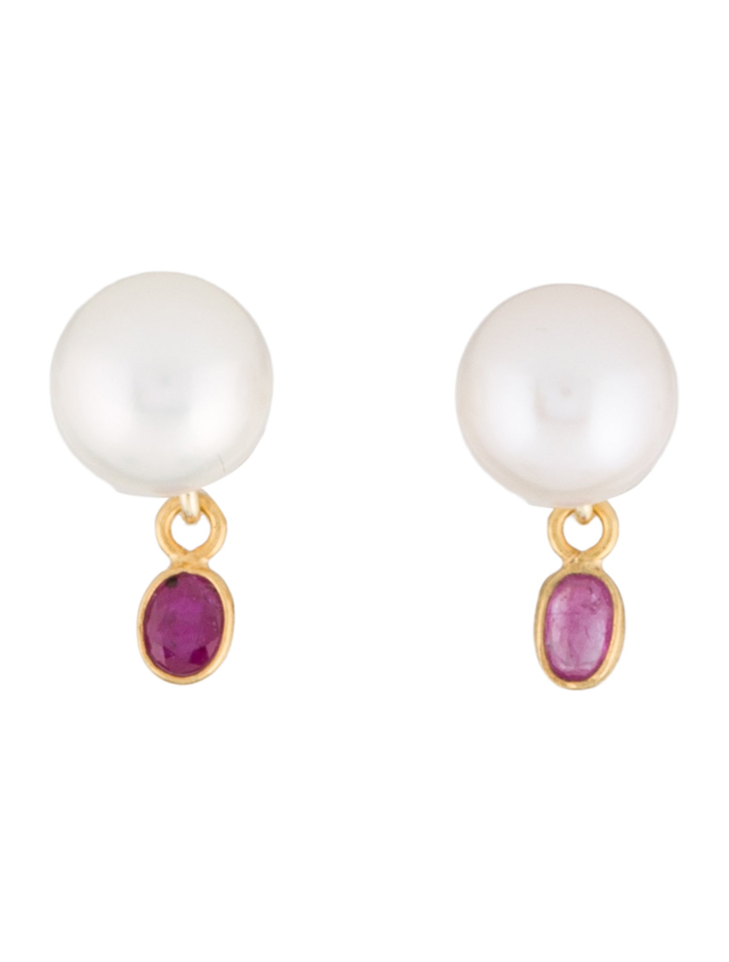 Earrings 18K Pearl & Ruby Drop