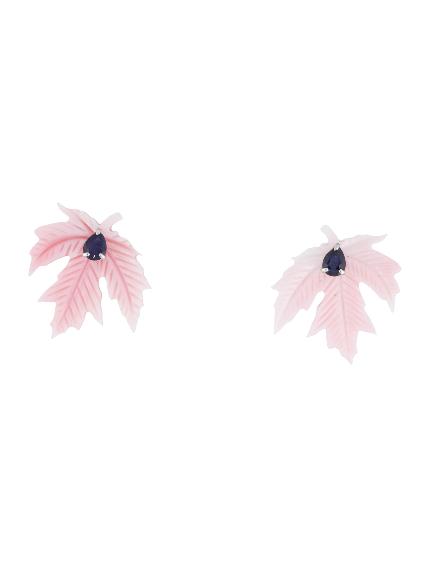 Earrings 14K Shell Carved Leaf & Sapphire Convertible