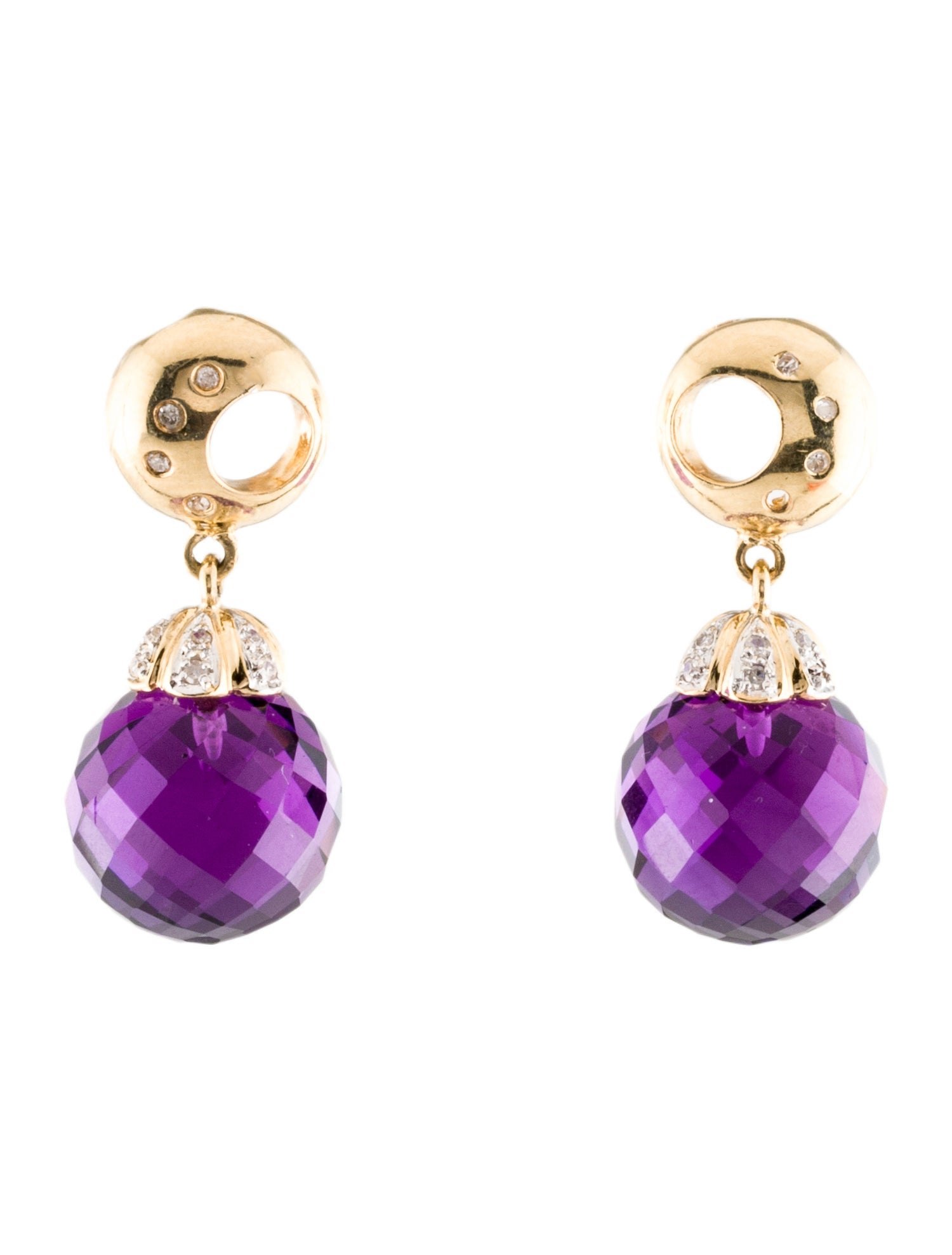 Earrings 14K Amethyst & Diamond Drop