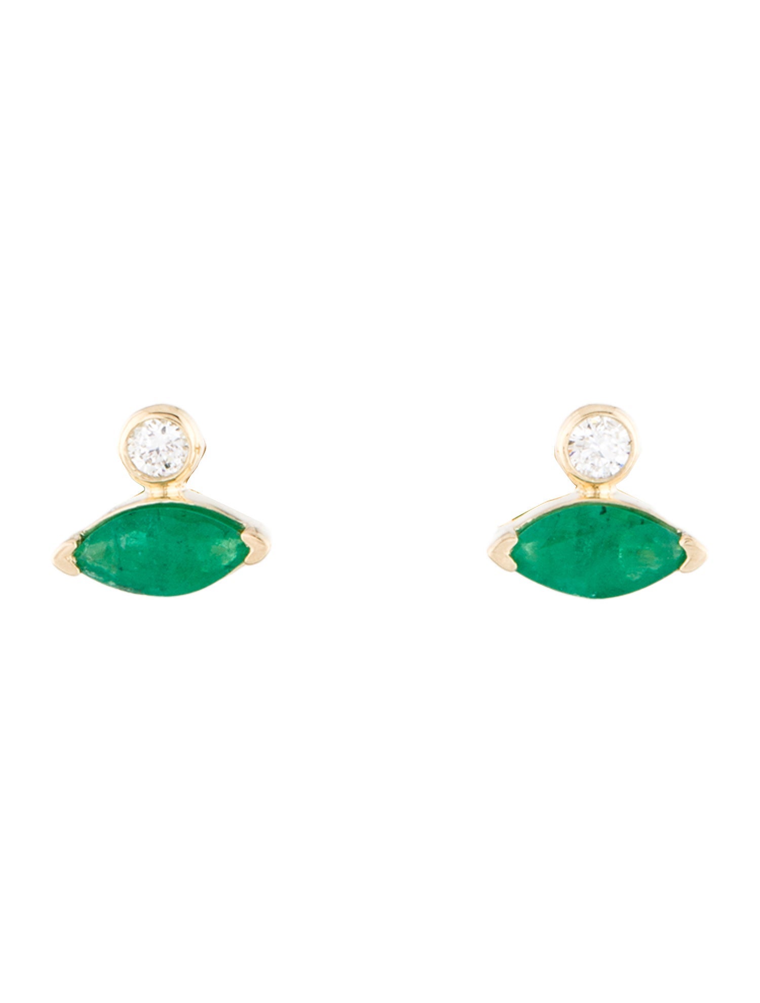 Earrings 14K Emerald & Diamond Stud Earrings