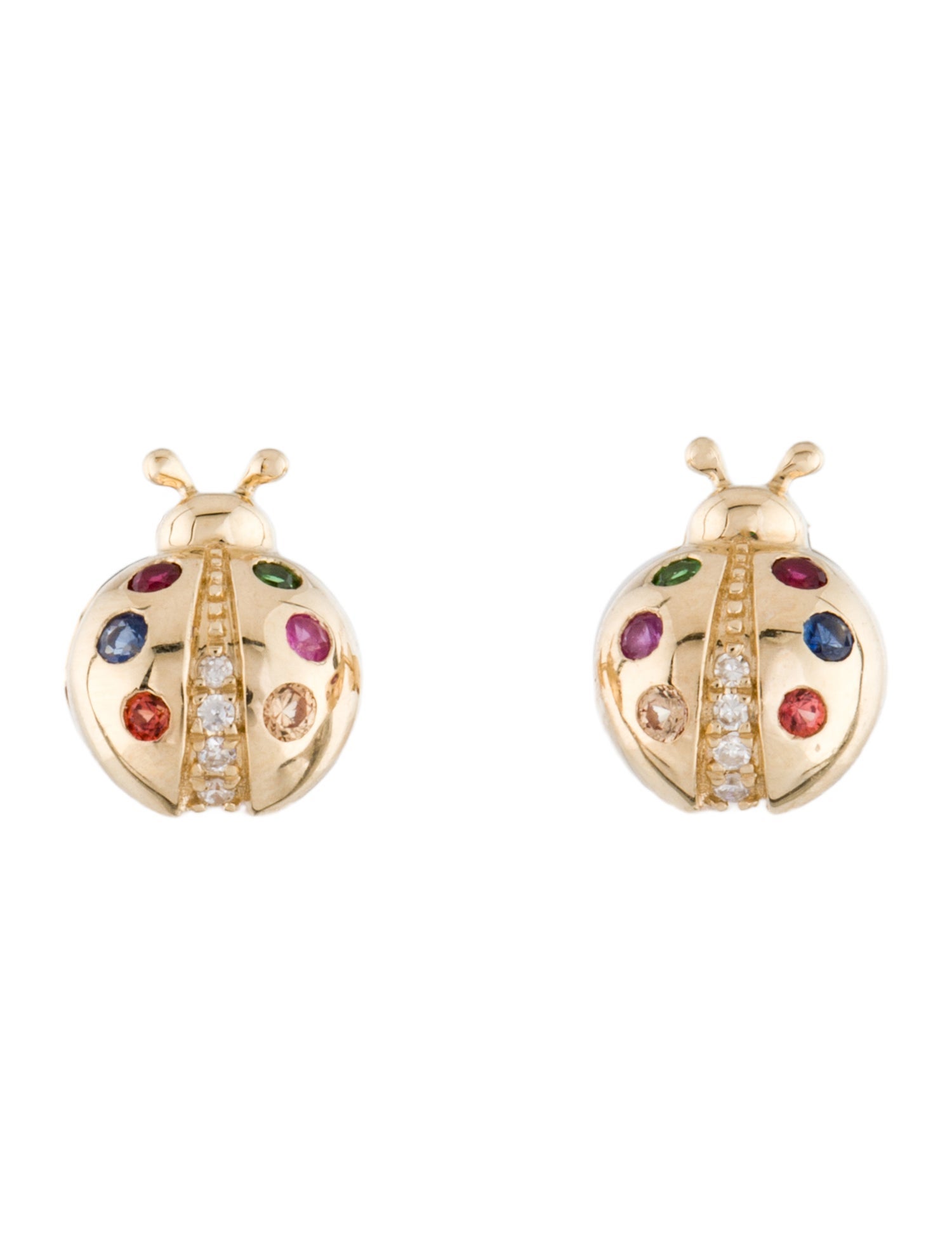 Earrings 14K Multistone Ladybug Stud Earrings