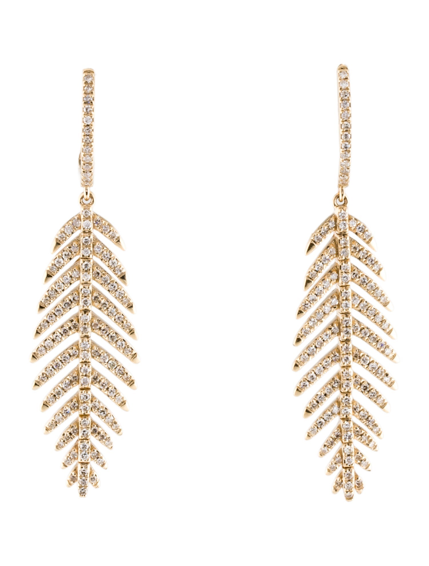 Earrings 14K Diamond Leaf Huggie Drop