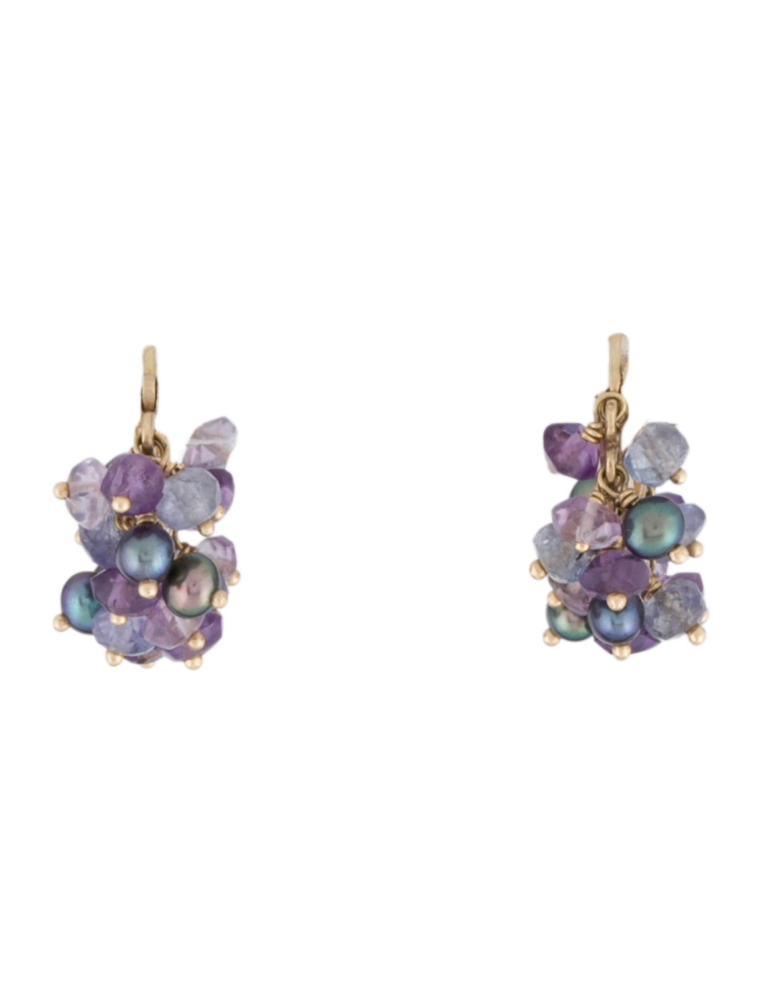 Earrings Talisman Unlimited 14K Dyed Pearl, Amethyst and Tanzanite Beaded Huggie