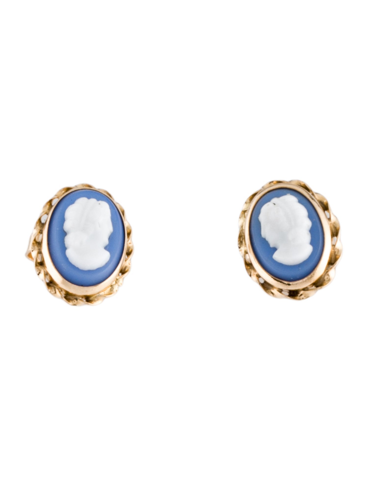 Earrings 14K Porcelain Cameo Stud
