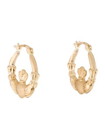 Pre-owned Earrings 14k Claddagh Hoop  In Multi