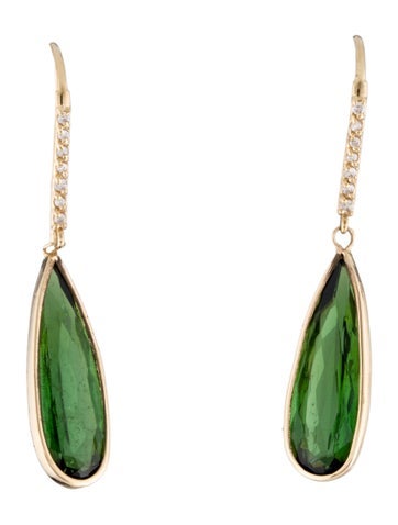 Pre-owned Earrings 14k Tourmaline & Diamond Drop  In Multi