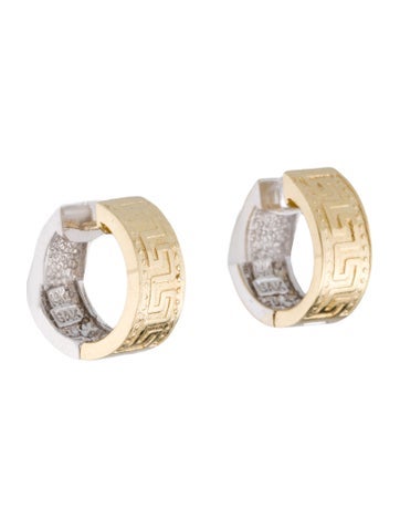 Pre-owned Earrings 14k Two-tone Greek Key Huggie  In Multi