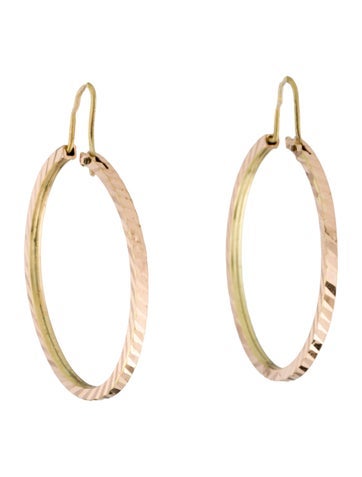 Pre-owned Earrings 14k Etched Hoop  In Multi