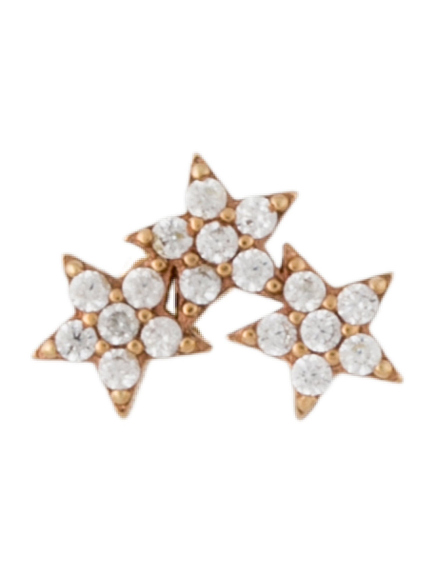 Earrings 14K Cubic Zirconia Triple Star Single Stud Earring