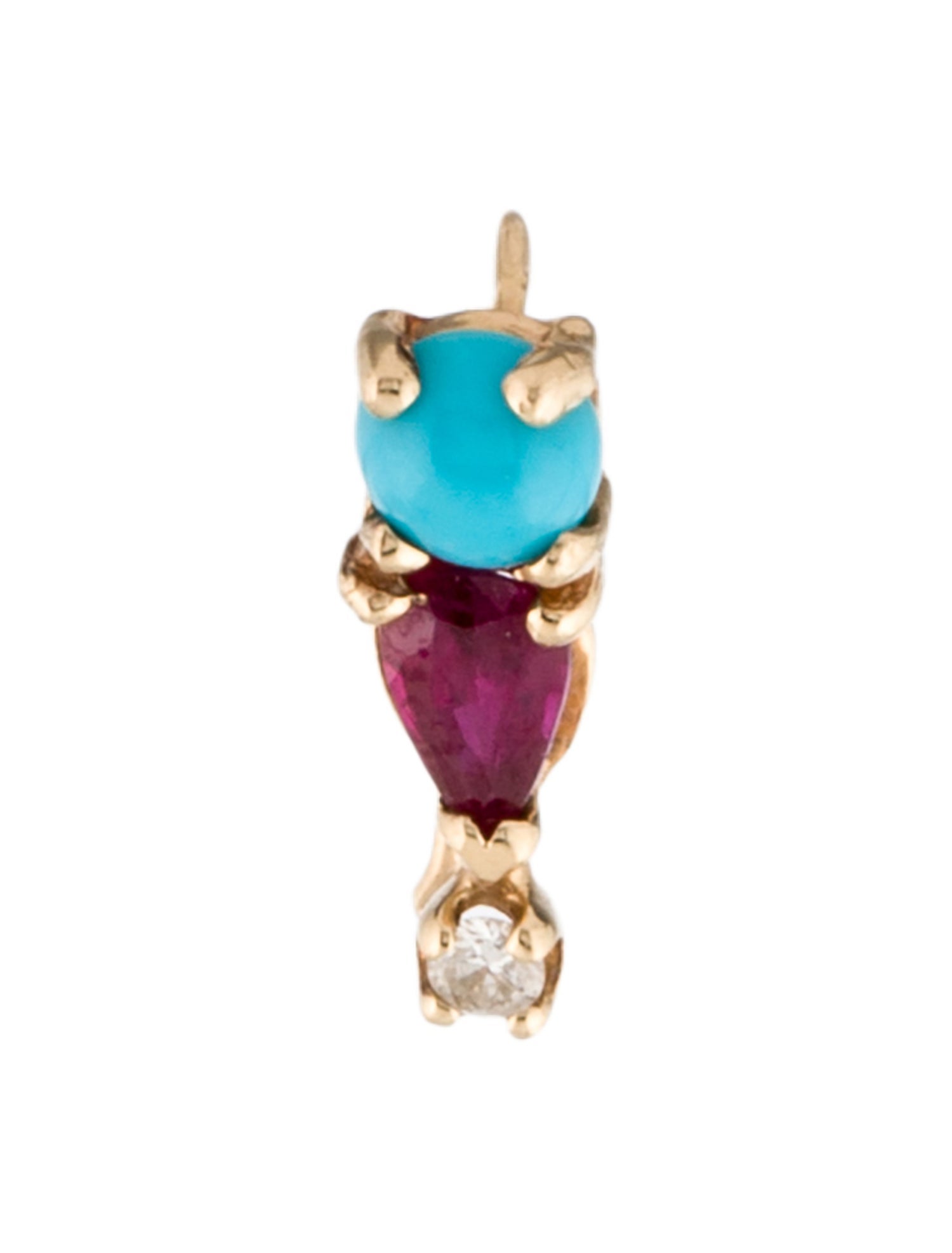 Earrings 14K Diamond, Ruby & Turquoise Drop Single Earring
