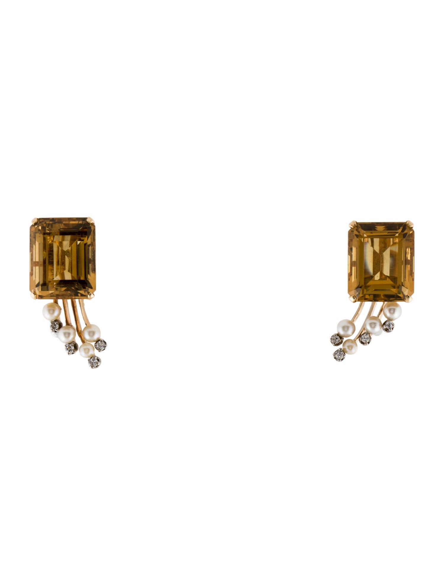Earrings 14K Pearl, Citrine & Diamond Clip-On