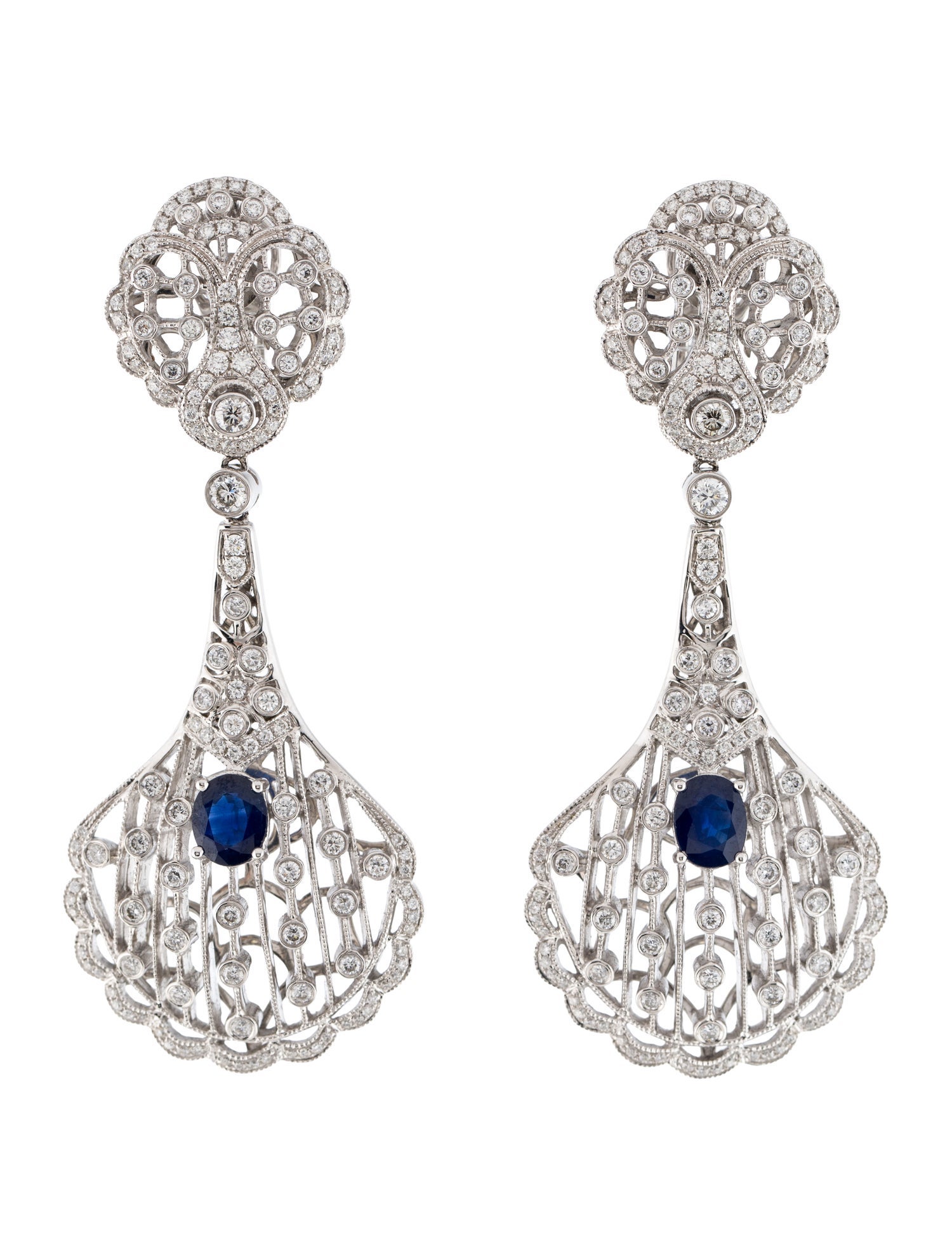 Earrings 18K 2.00ctw Sapphire & Diamond Drop Earrings
