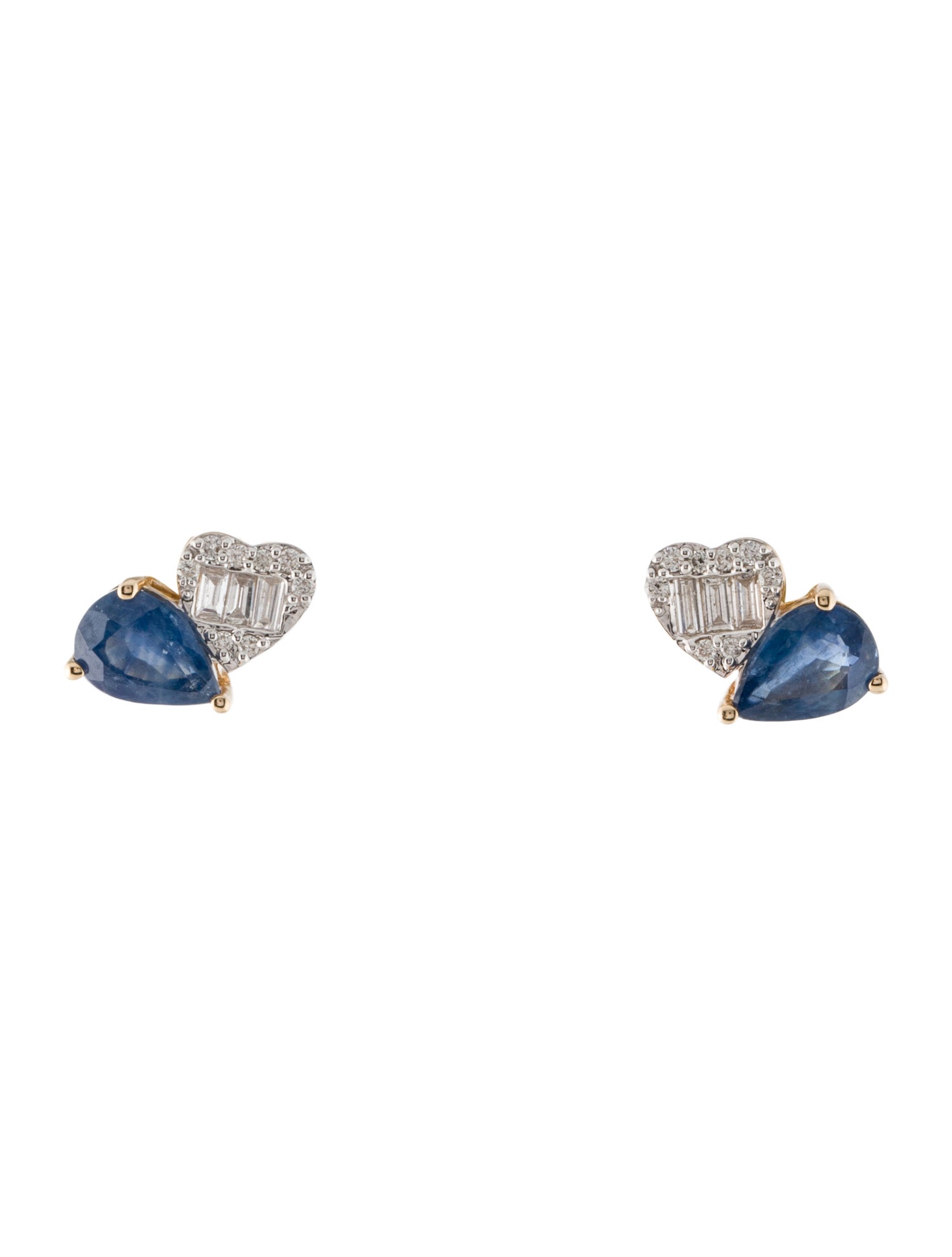 Earrings 14K 1.50ctw Sapphire & Diamond Heart Stud