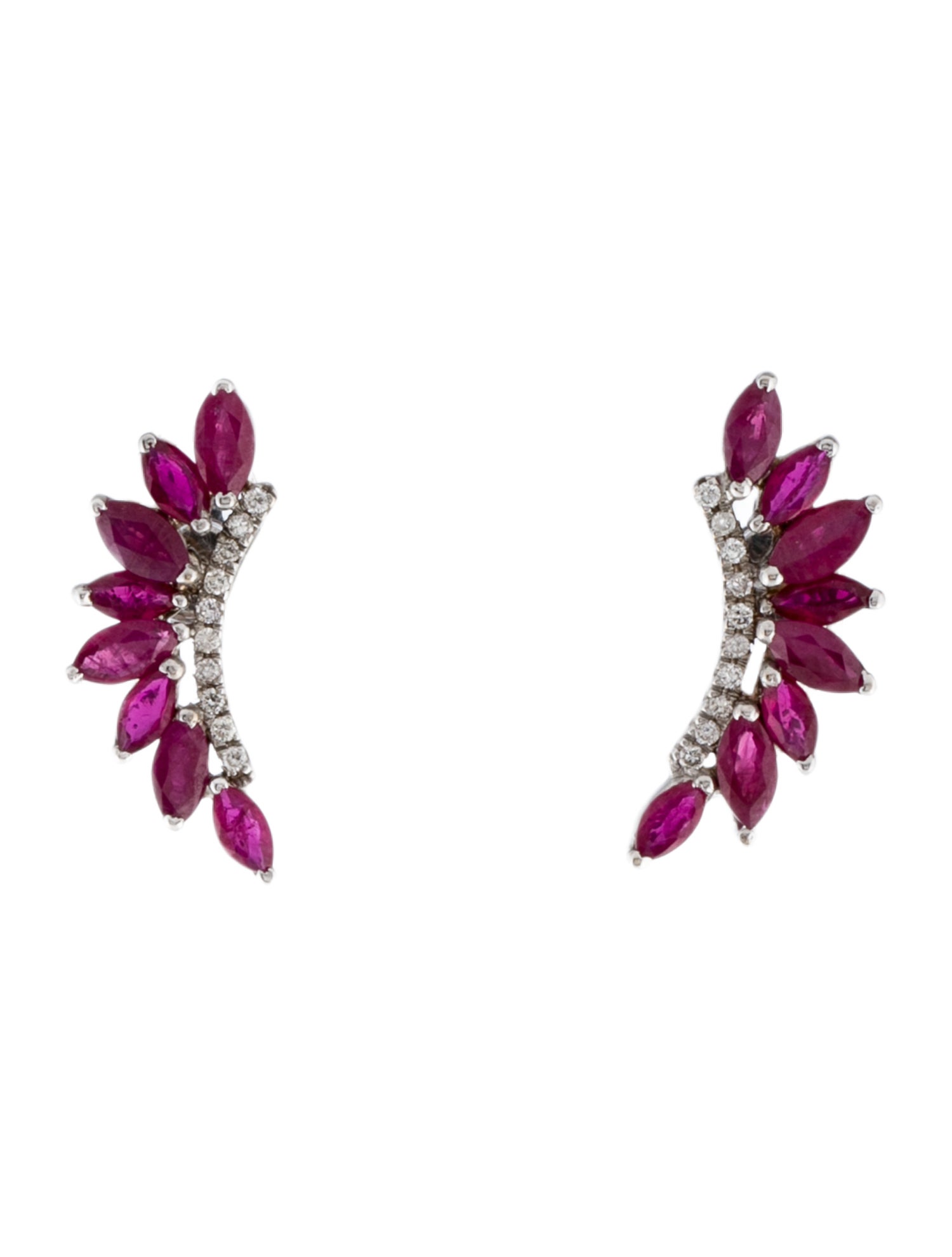 Earrings 18K Ruby & Diamond Ear Climber Stud Earrings
