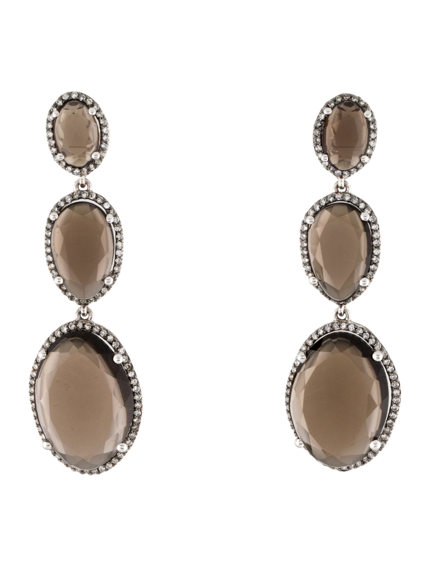 Earrings 14K Smoky Quartz & Diamond Earclip Drop