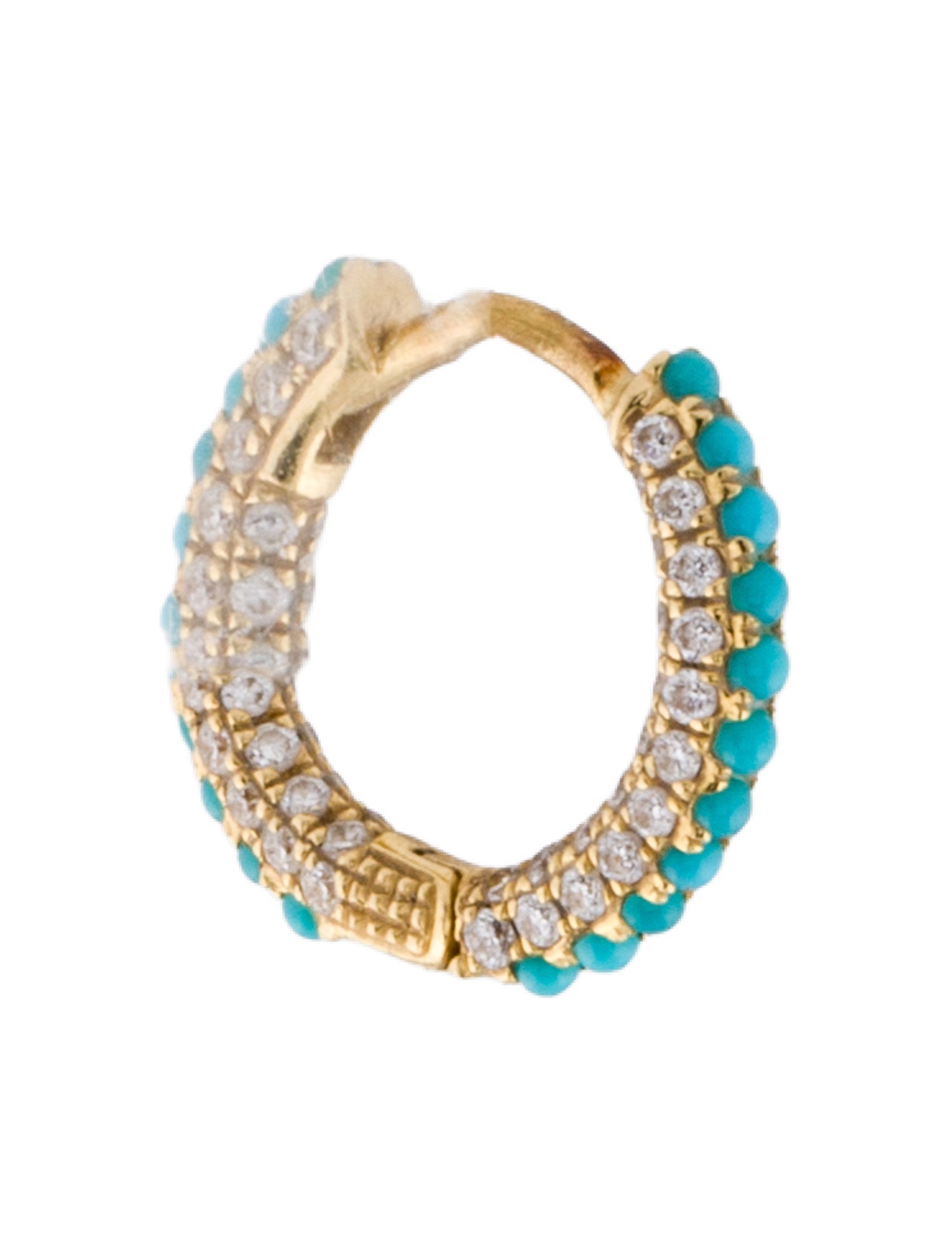 Earrings 18K Turquoise & Diamond Single Hoop Earring