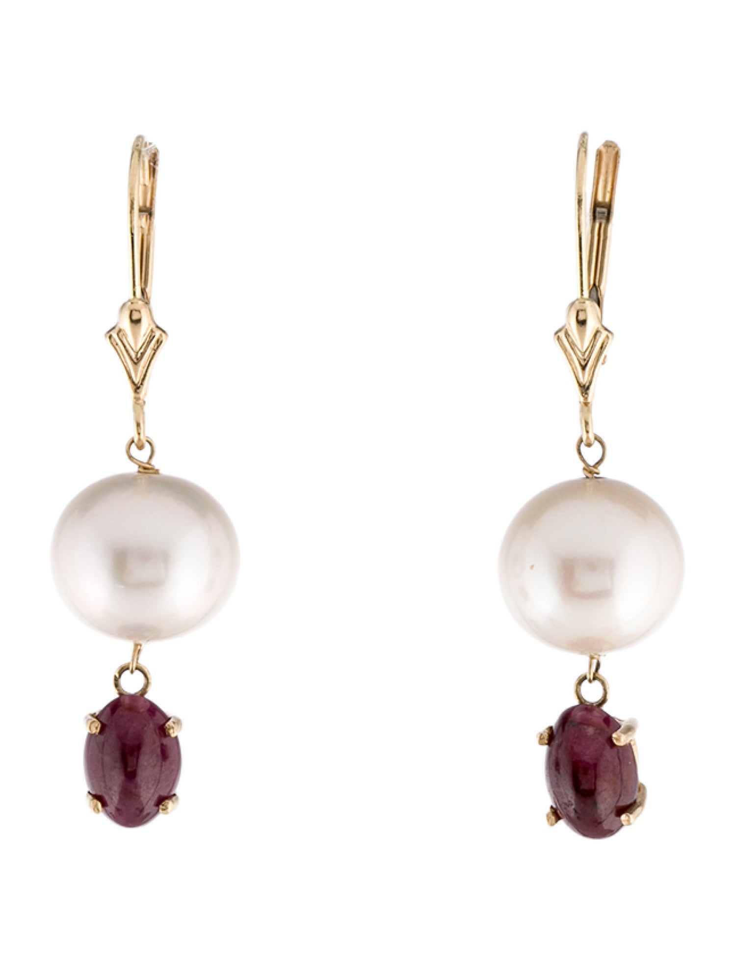 Earrings 14K Pearl & Ruby Drop