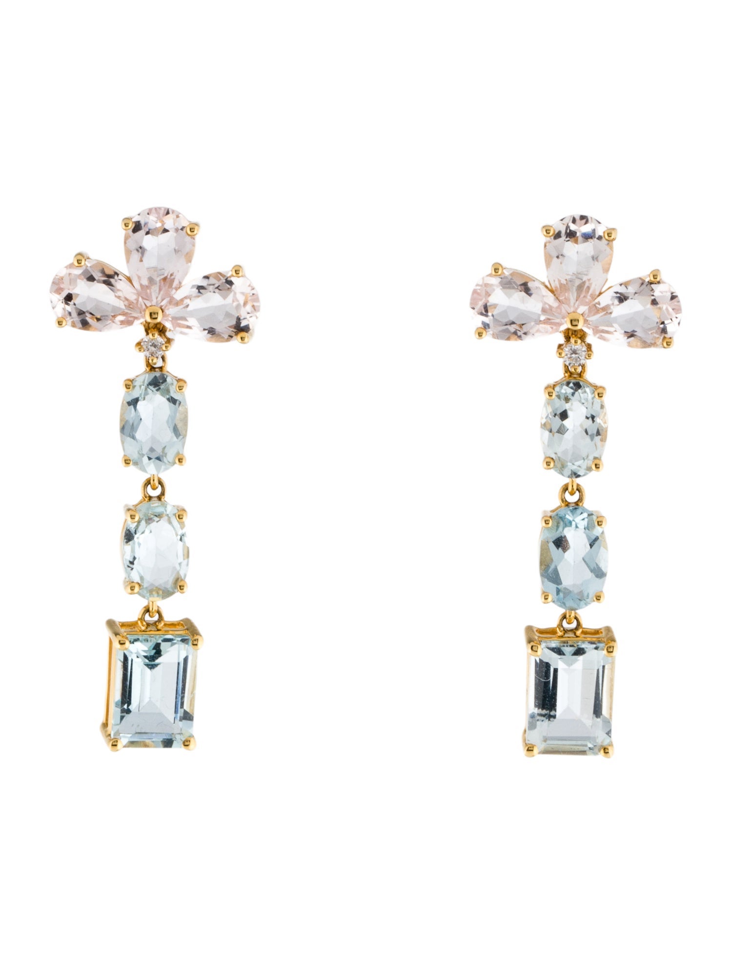Earrings 14K Morganite, Aquamarine & Diamond Drop Earrings