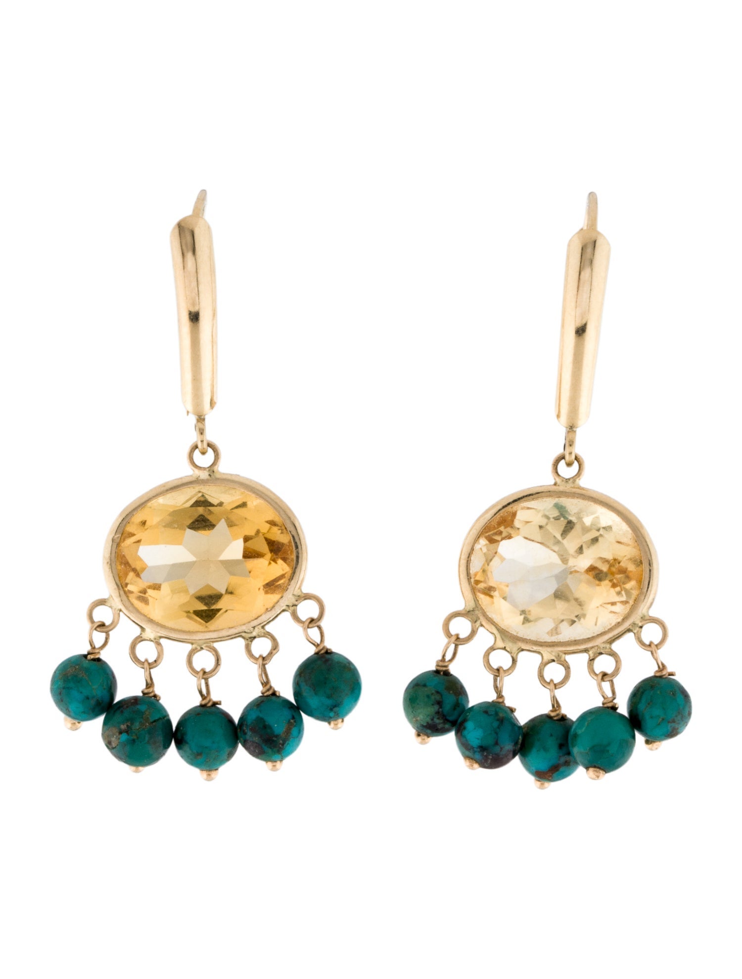 Earrings 14K 6.85tw Citrine & Turquoise Chandelier