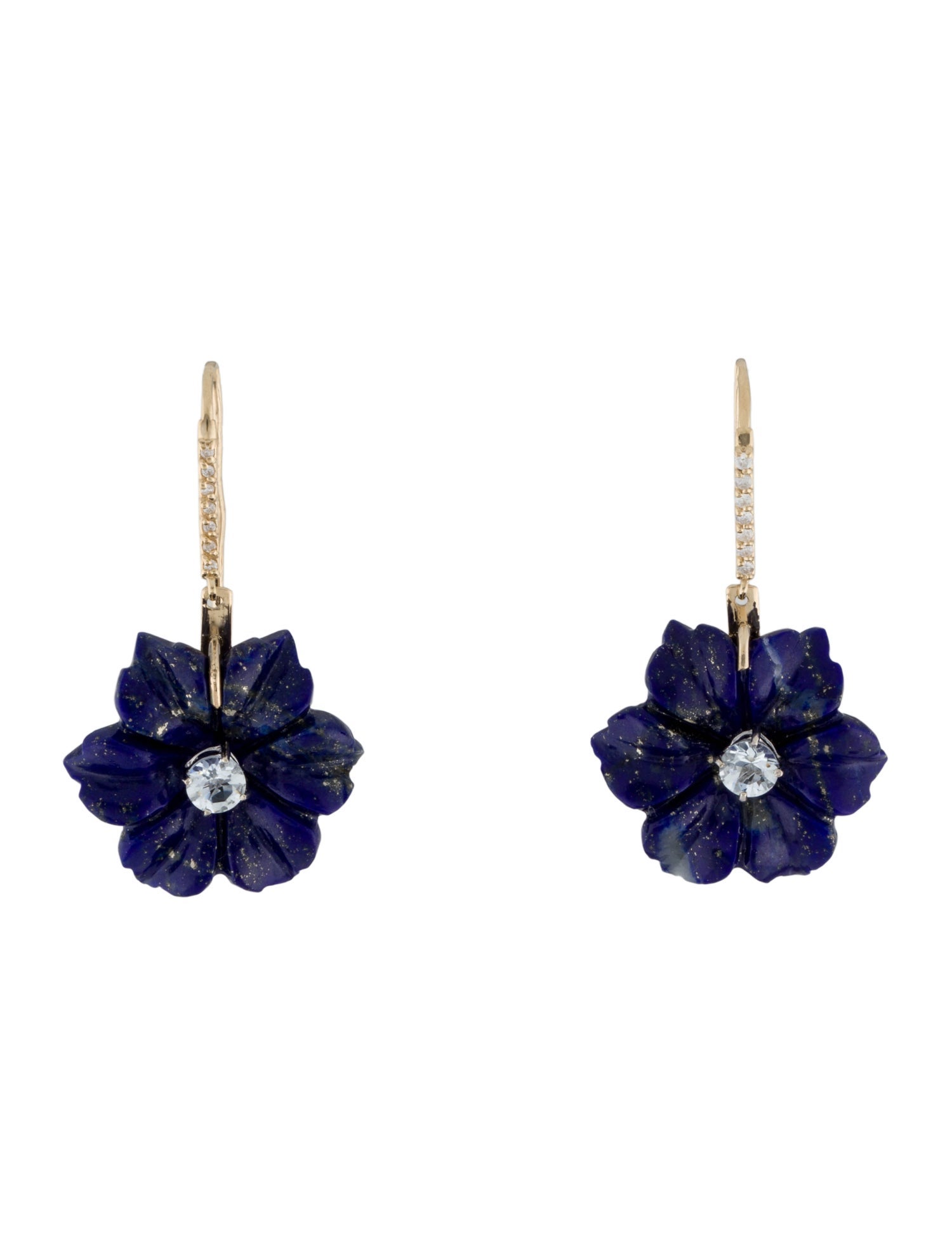 Earrings 14K Lapis Lazuli, Aquamarine & Diamond Flower Drop