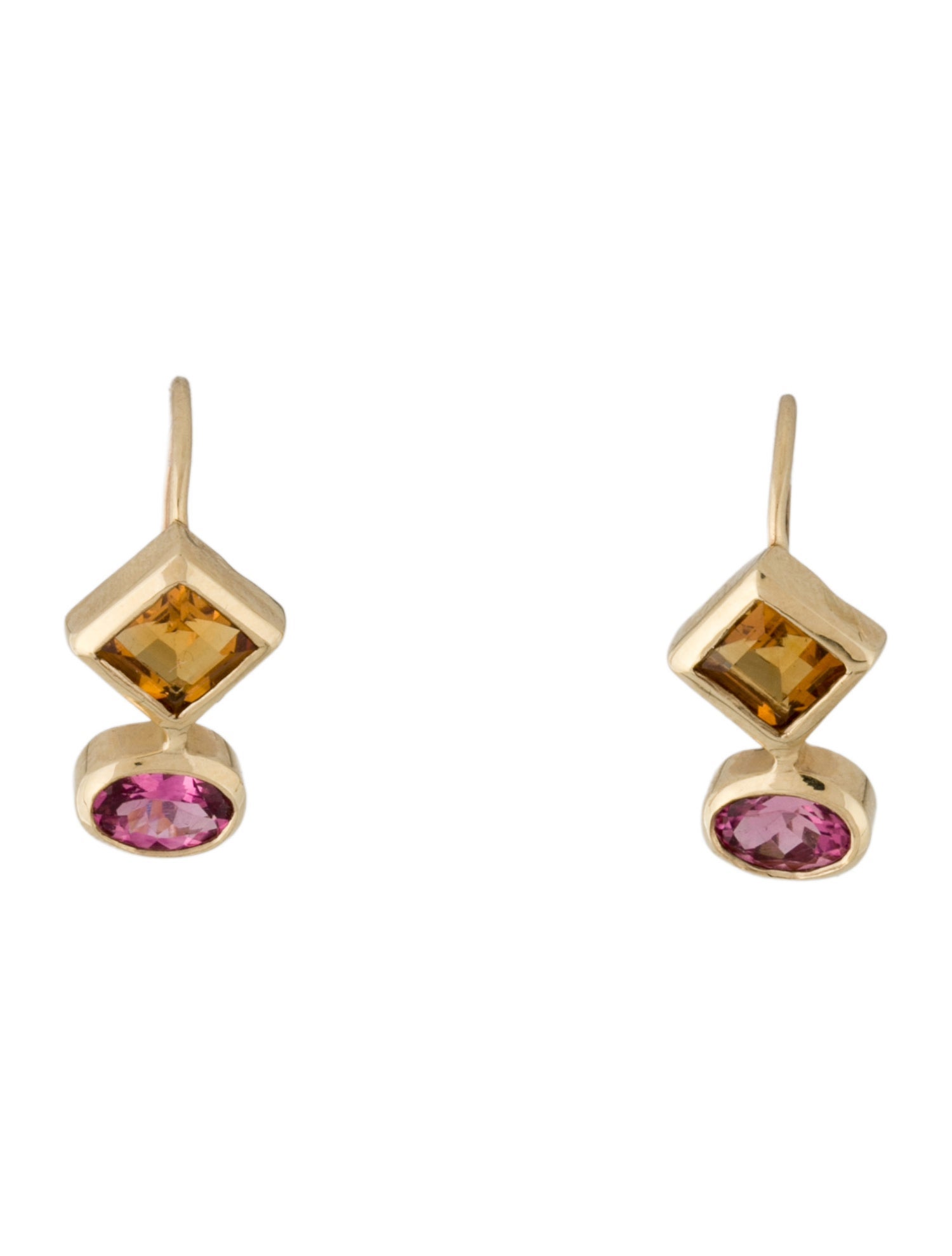 Earrings 14K Citrine & Tourmaline Drop