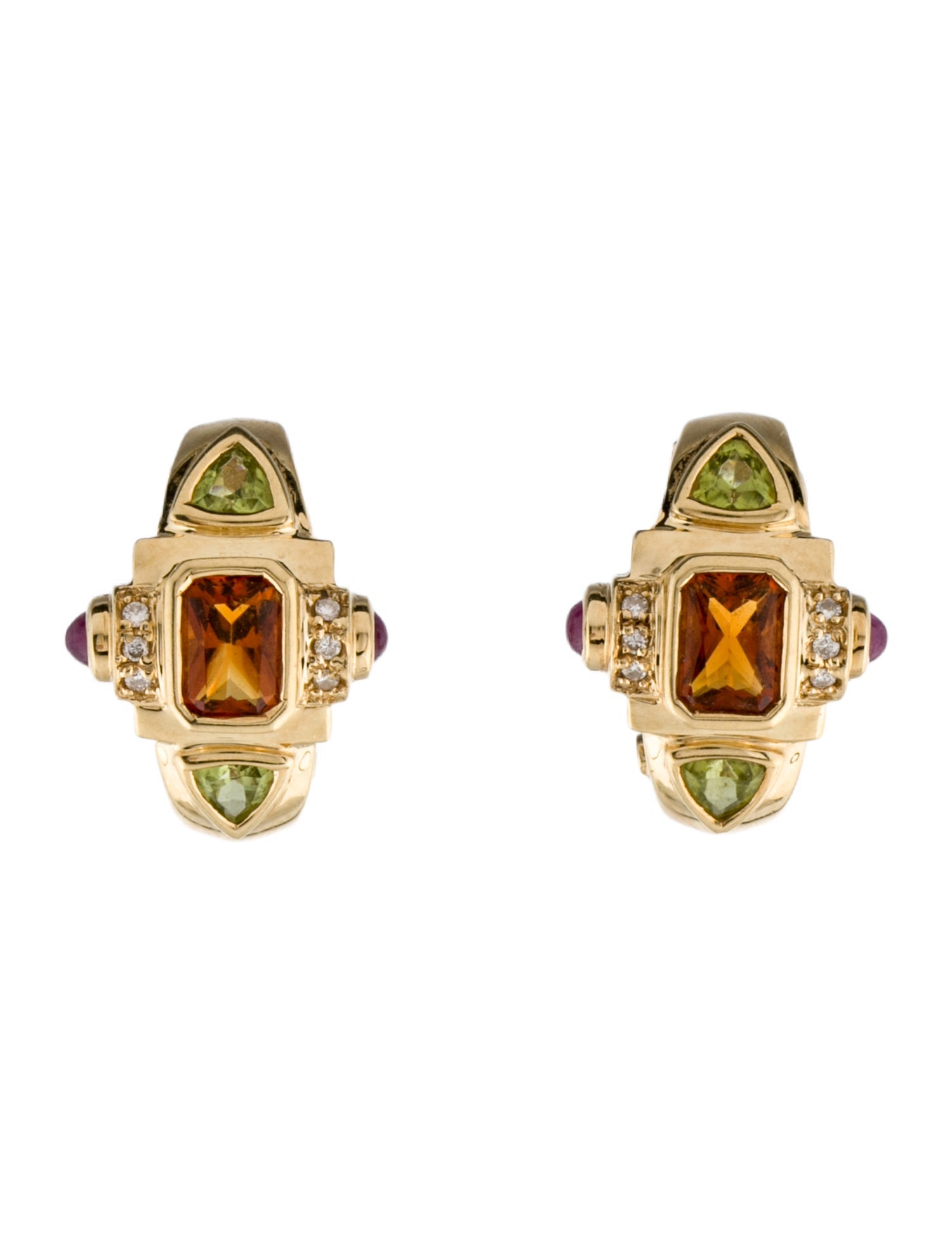 Earrings 14K Ruby, Citrine, Peridot & Diamond Earclip