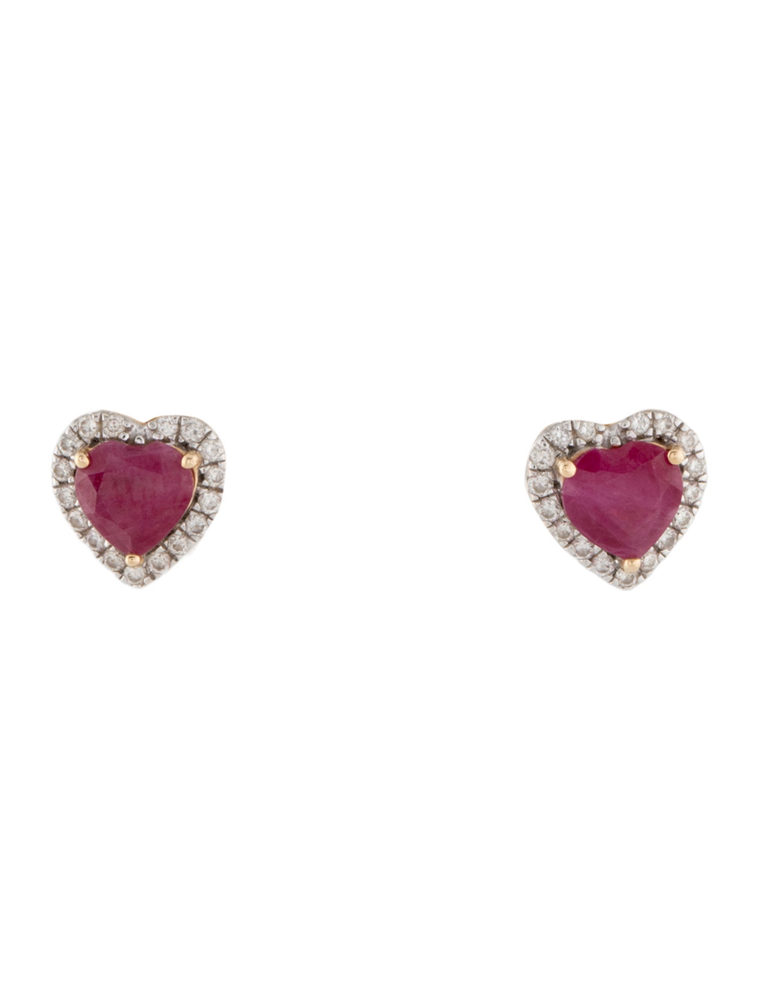 Earrings 18K Ruby & Diamond Heart Stud Earrings