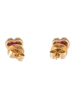 18K Ruby & Diamond Heart Stud Earrings