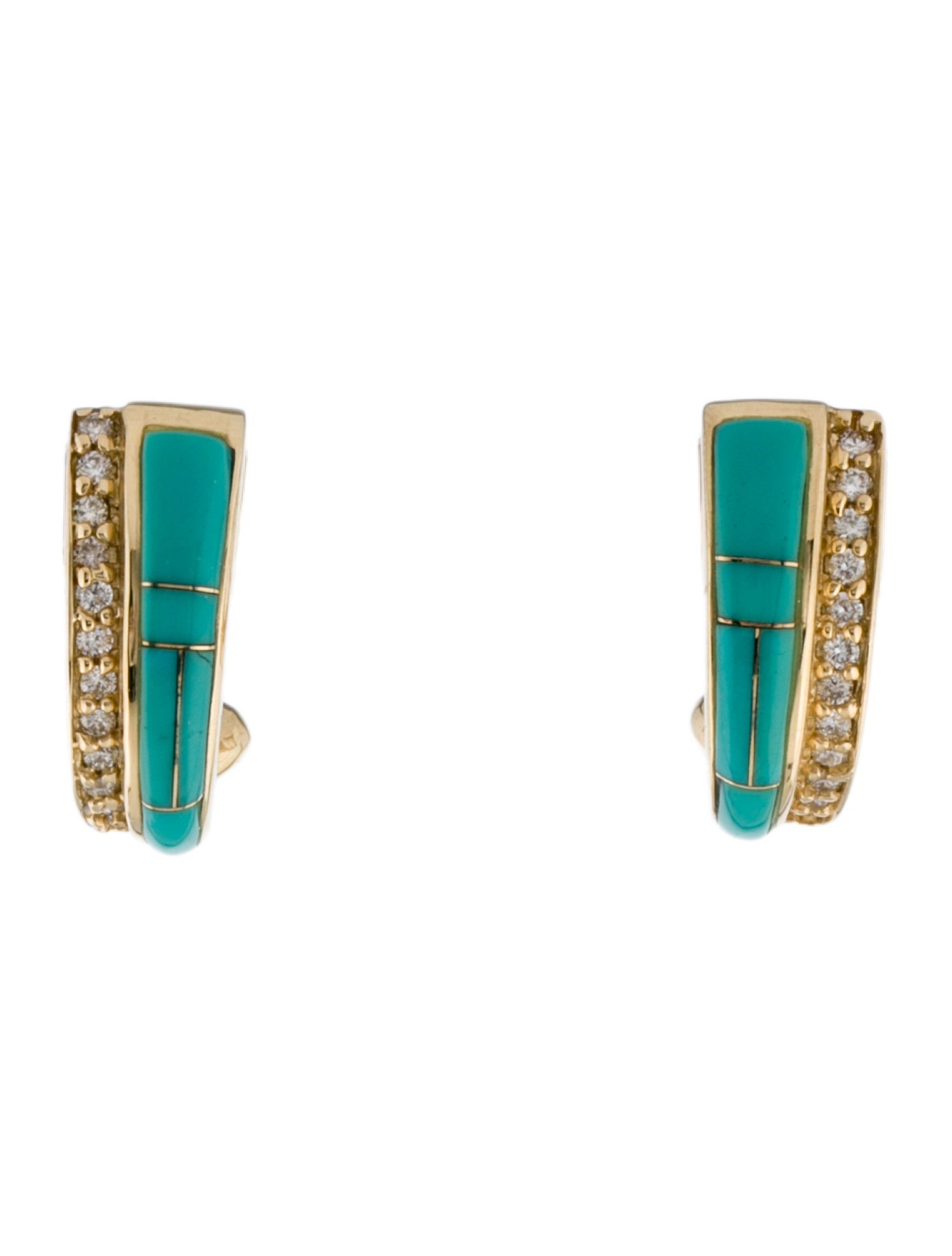 Earrings 14K Composite Turquoise & Diamond Earclips