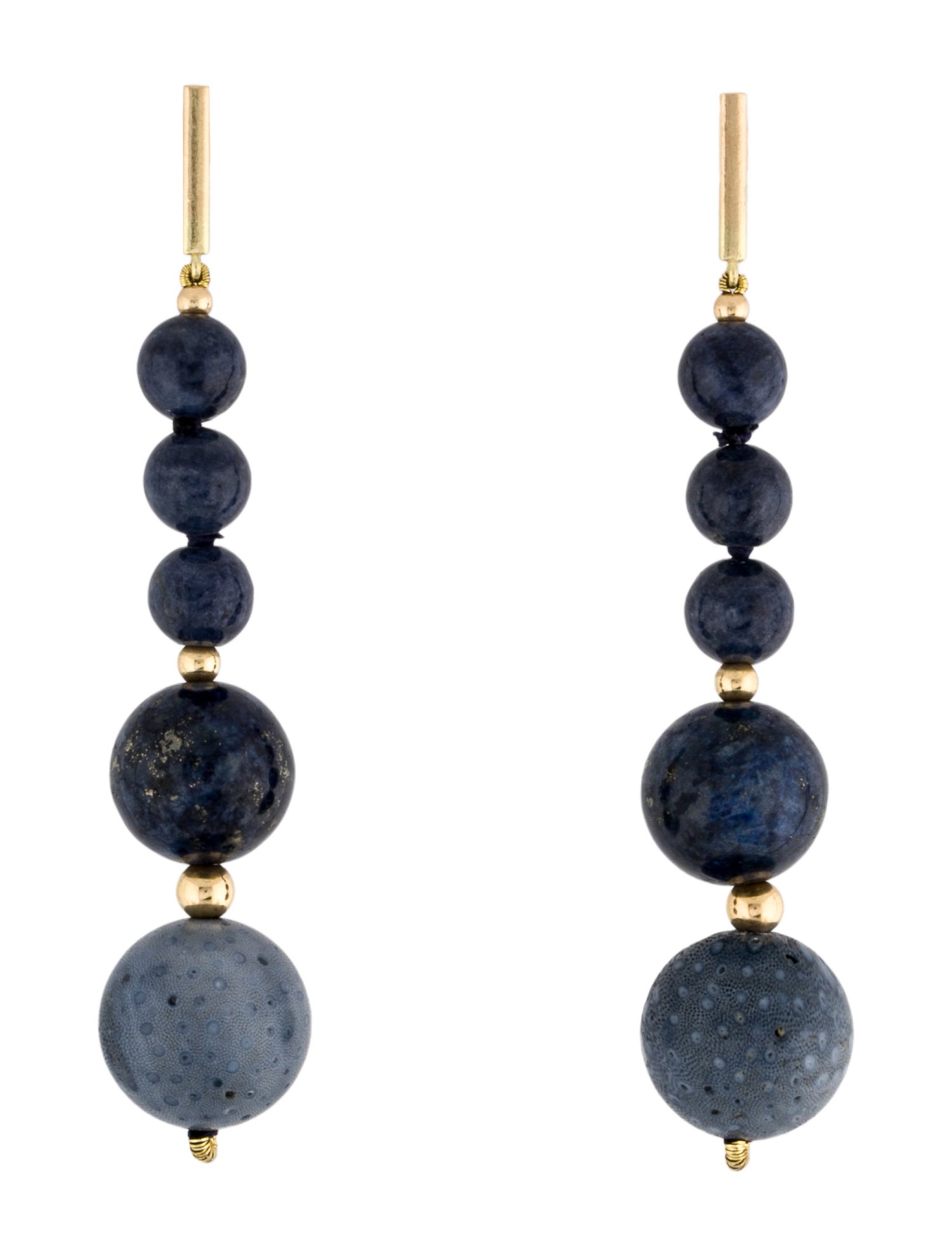 Earrings 18K Coral, Lapis Lazuli & Sapphire Bead Drop